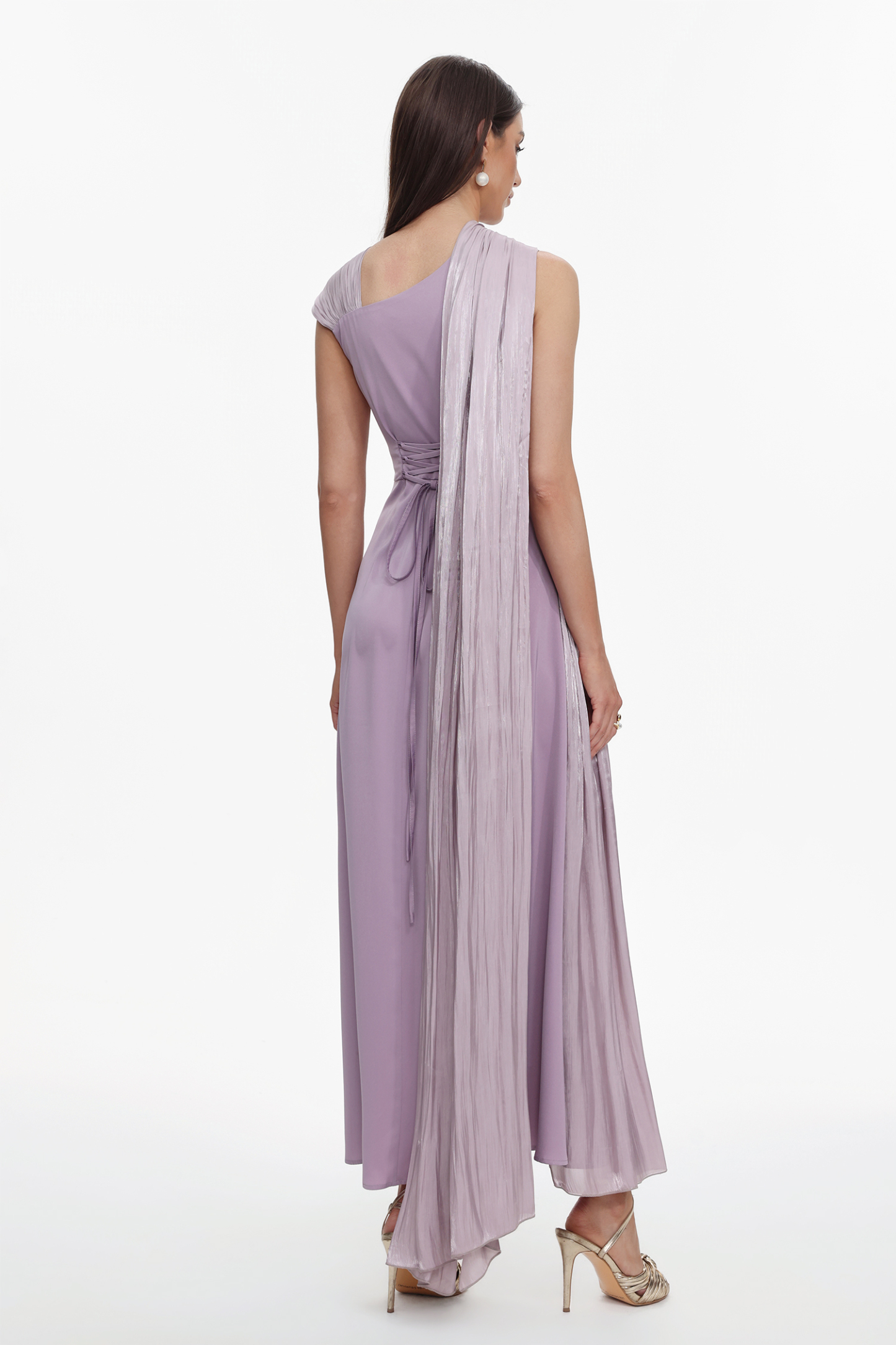 Rebekah Elegant Flowy Sleeveless Pleated Drape Maxi Dress