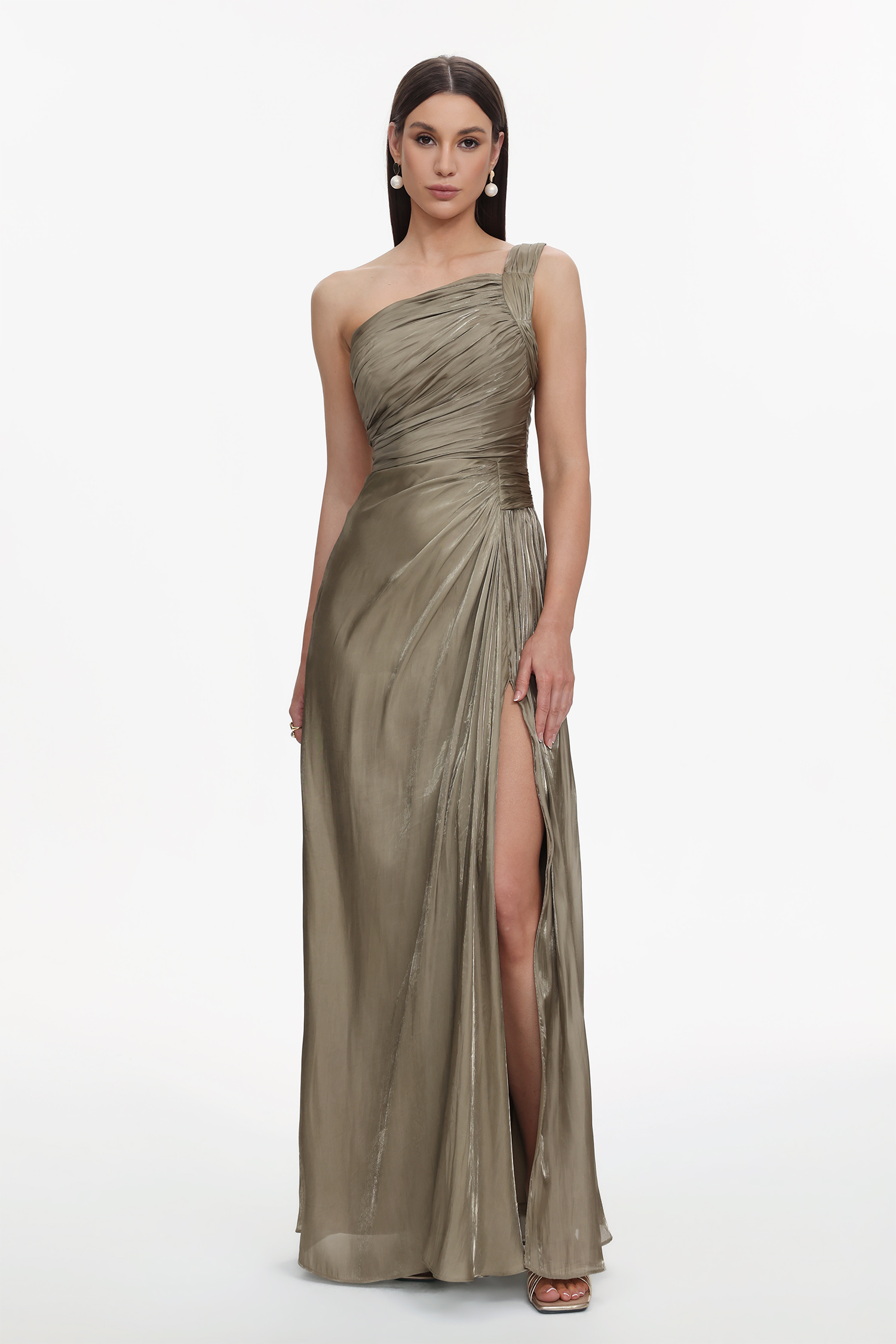 Ronja Elegant Flowy One Shoulder Pleated Maxi Dress