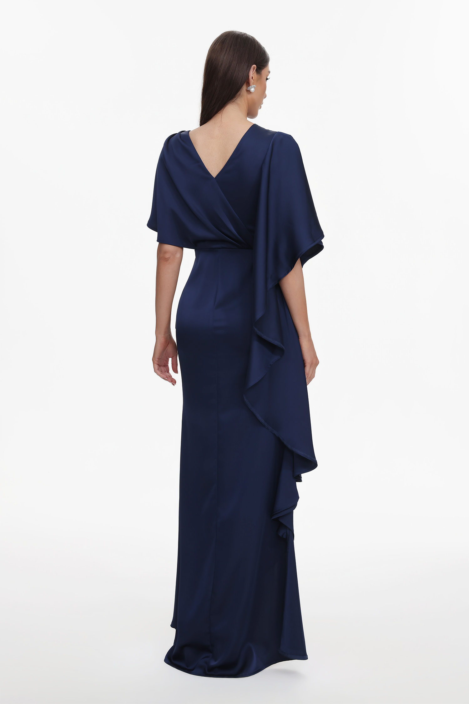Lave Elegant Flowy Pleated Ruffle Satin Maxi Dress