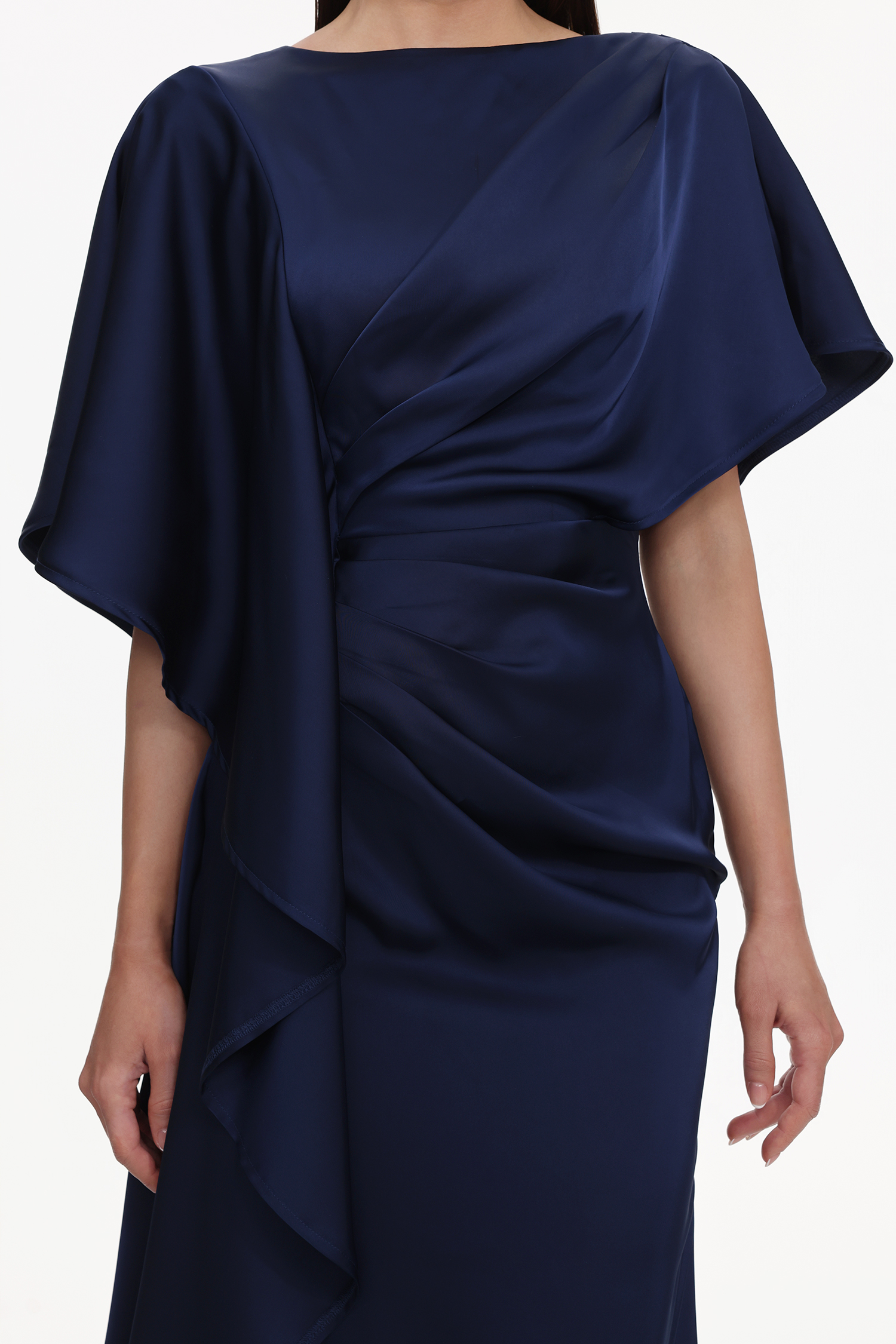 Lave Elegant Flowy Pleated Ruffle Satin Maxi Dress