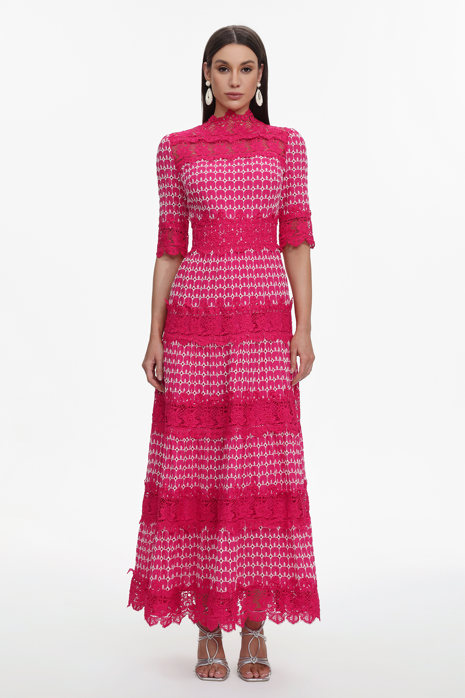 Sydnie Resort Flowy Half Sleeve Lace Maxi Dress