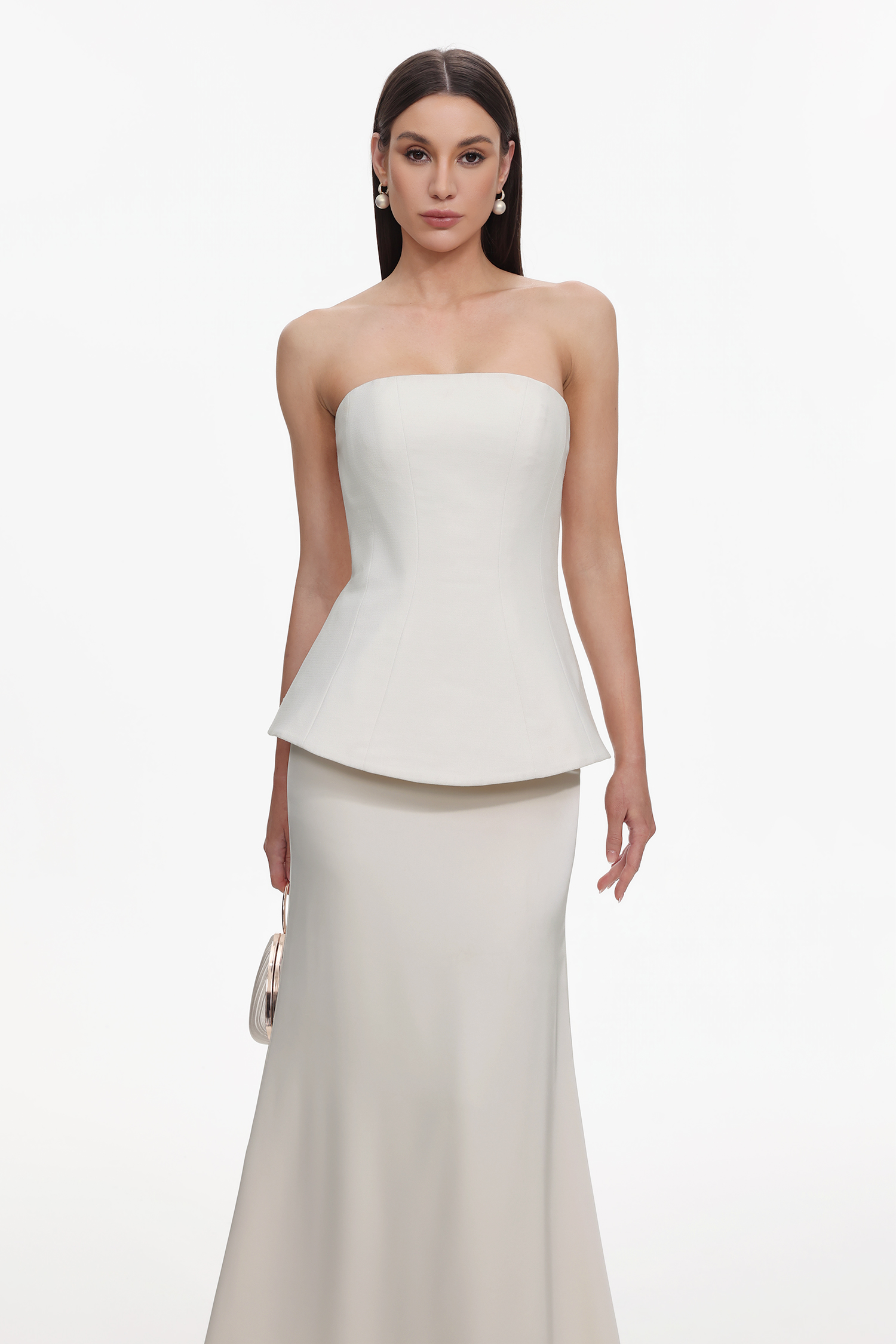 Gayu Elegant Tailored Strapless Woven Top and Skirt Set