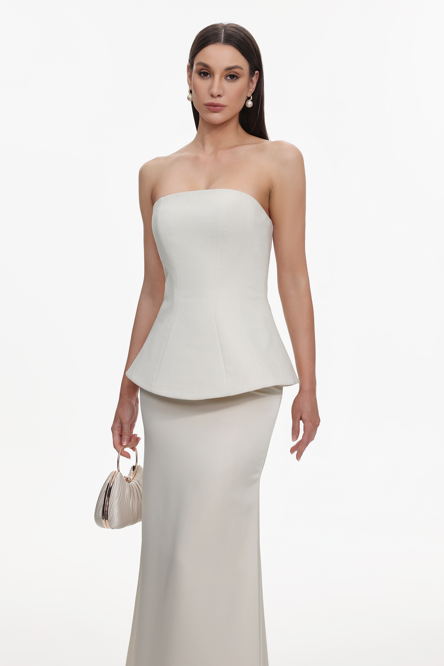 Gayu Elegant Tailored Strapless Woven Top and Skirt Set