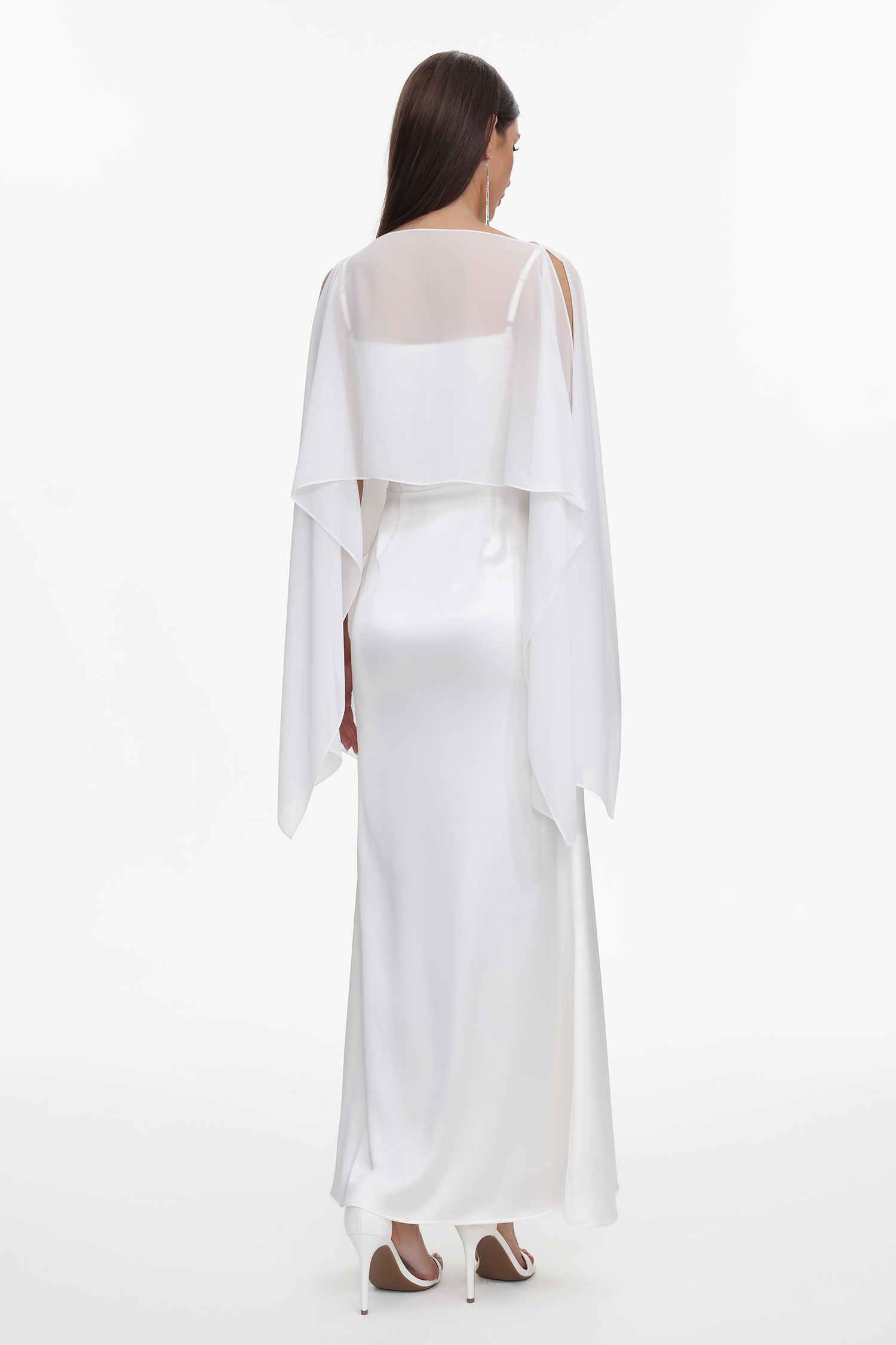 Sinai Elegant Flowy Sleeveless Chiffon Cape Maxi Dress