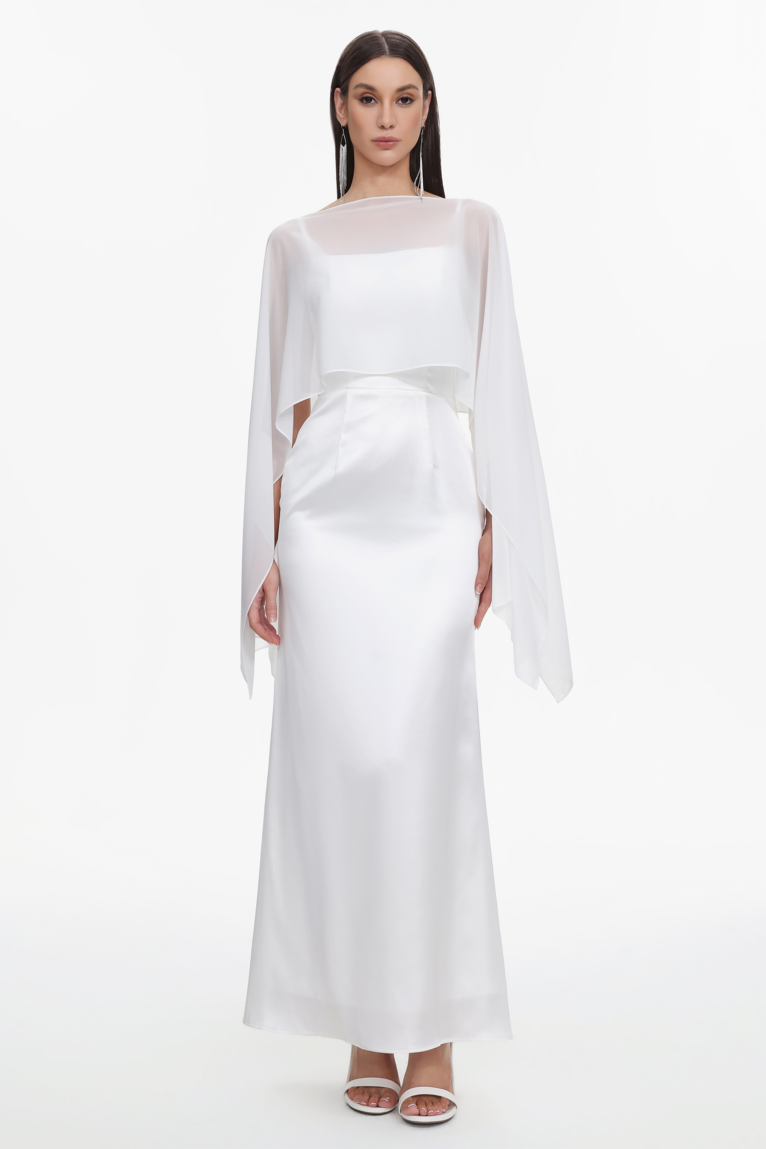 Sinai Elegant Flowy Sleeveless Chiffon Cape Maxi Dress