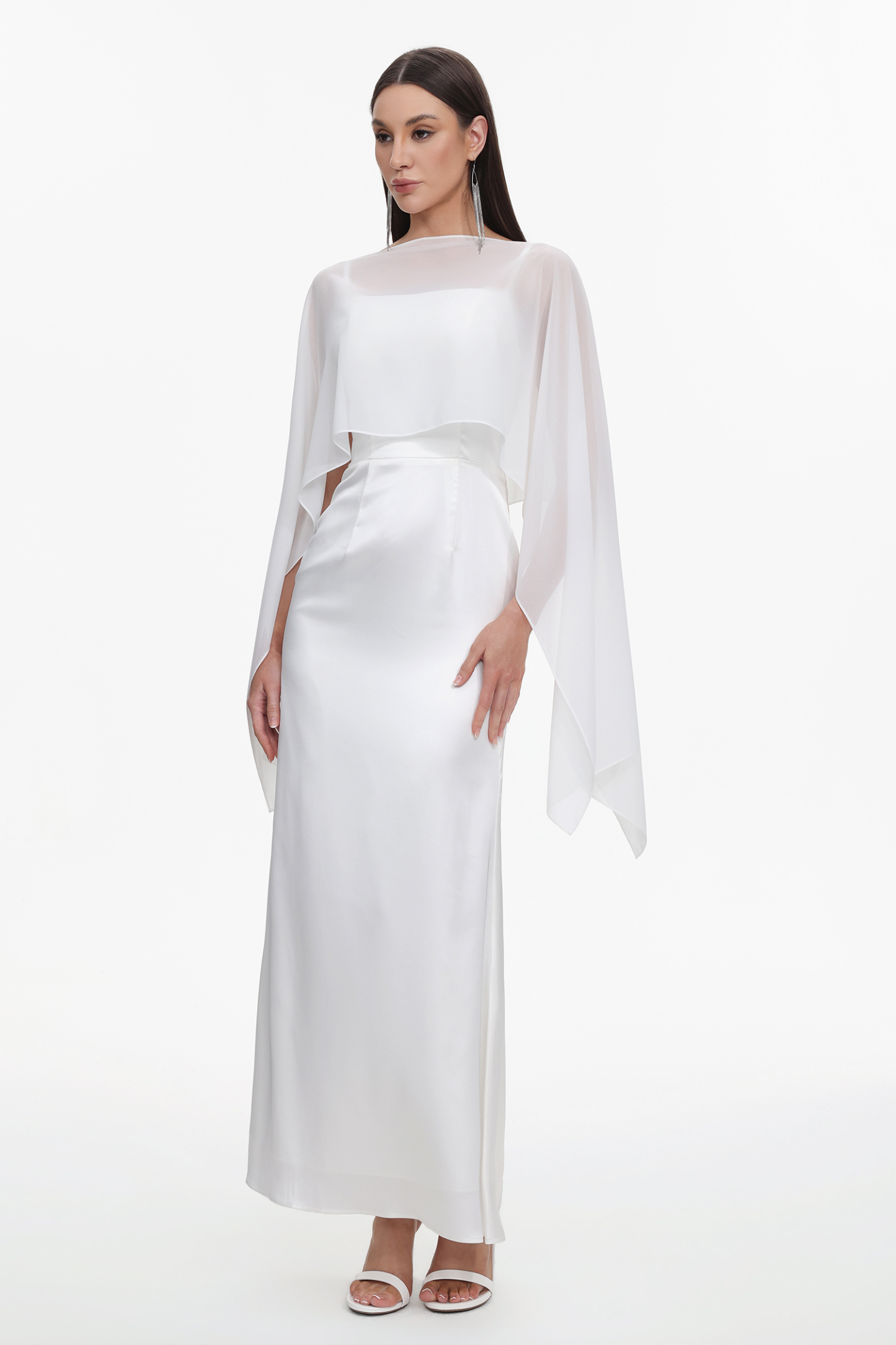 Sinai Elegant Flowy Sleeveless Chiffon Cape Maxi Dress