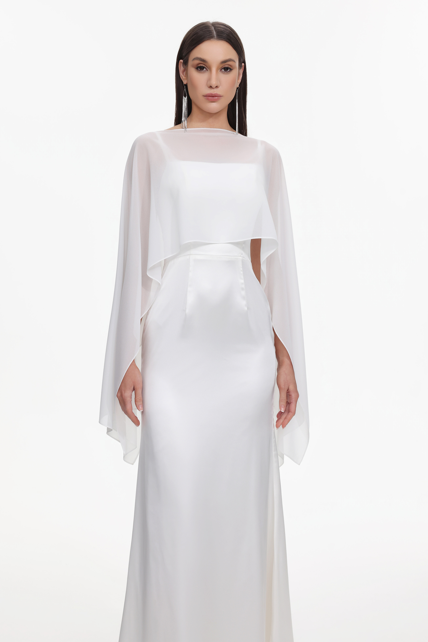 Sinai Elegant Flowy Sleeveless Chiffon Cape Maxi Dress