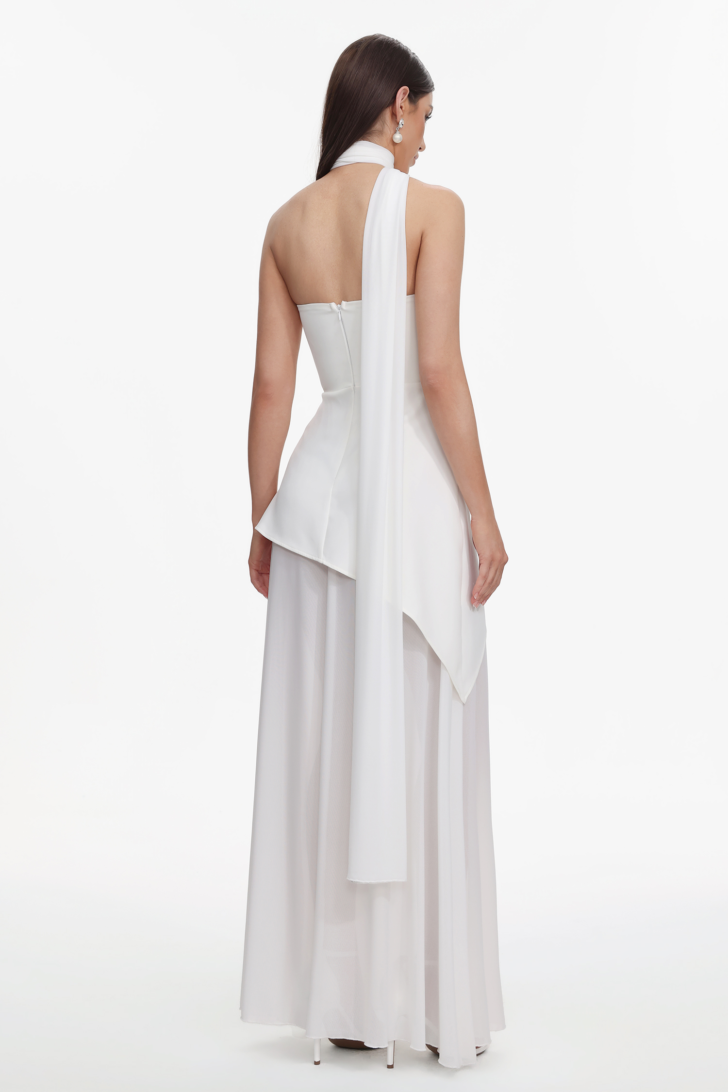 Kater Elegant Tailored Strapless Woven Mesh Maxi Dress