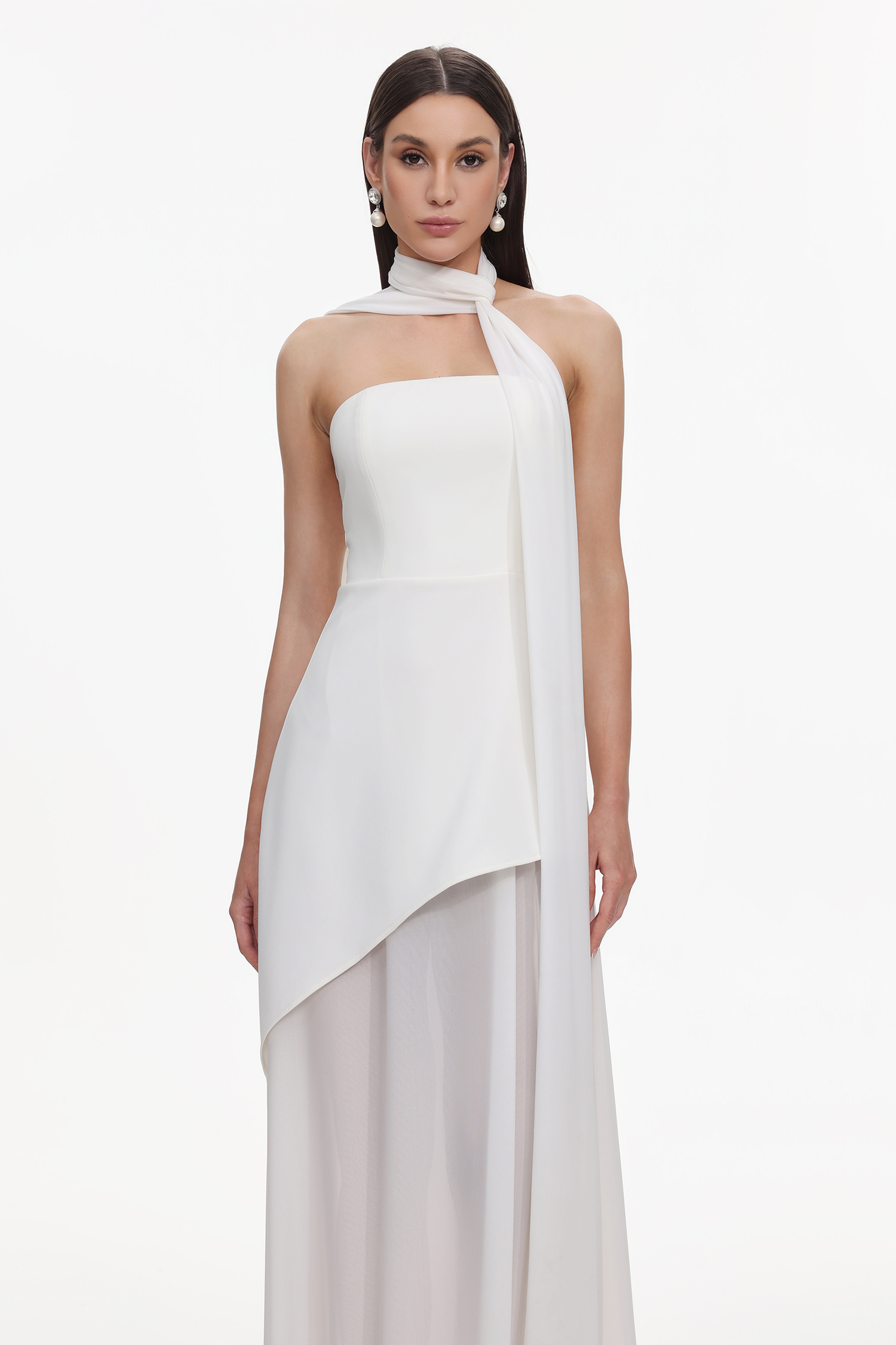 Kater Elegant Tailored Strapless Woven Mesh Maxi Dress