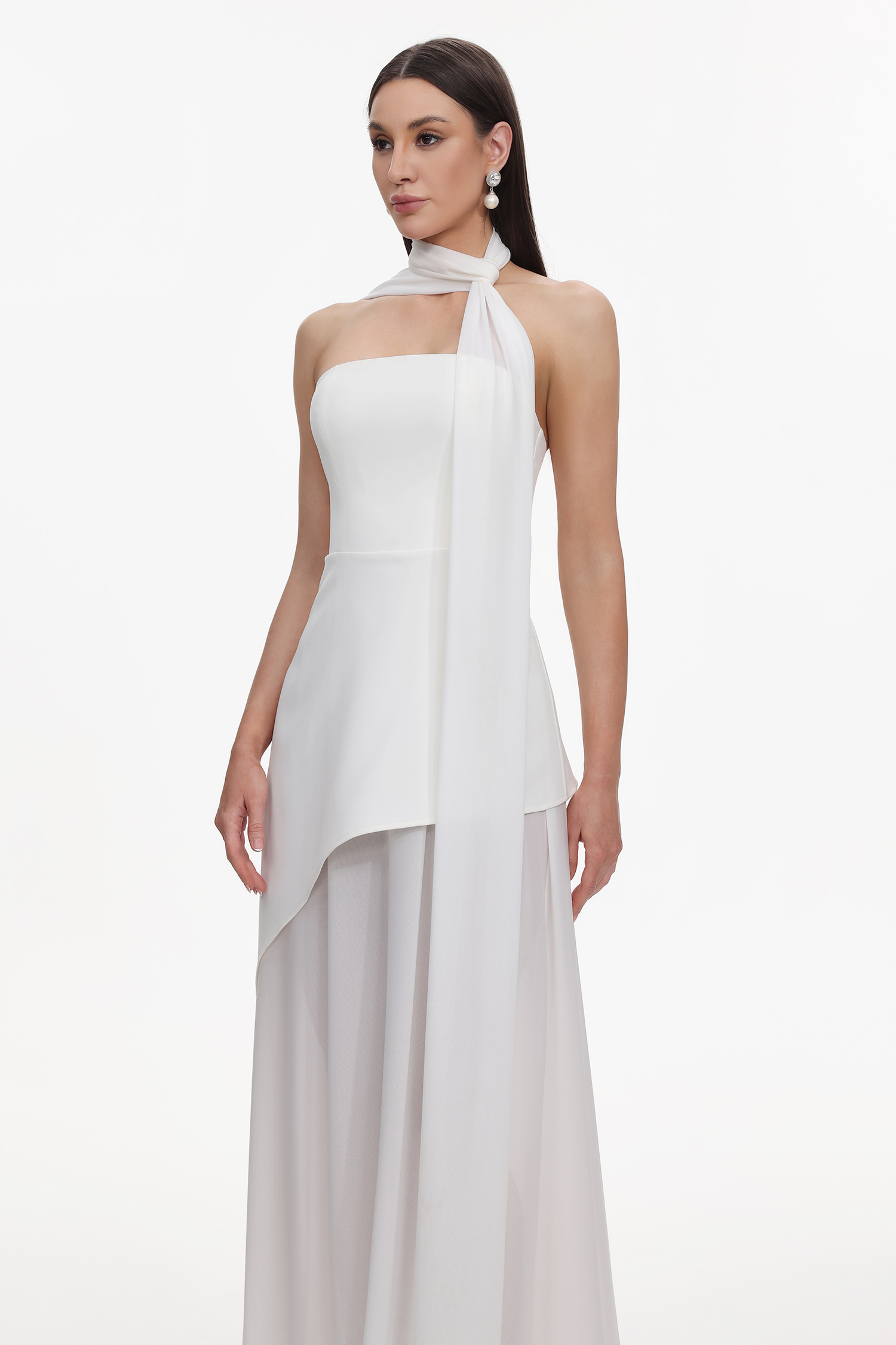 Kater Elegant Tailored Strapless Woven Mesh Maxi Dress