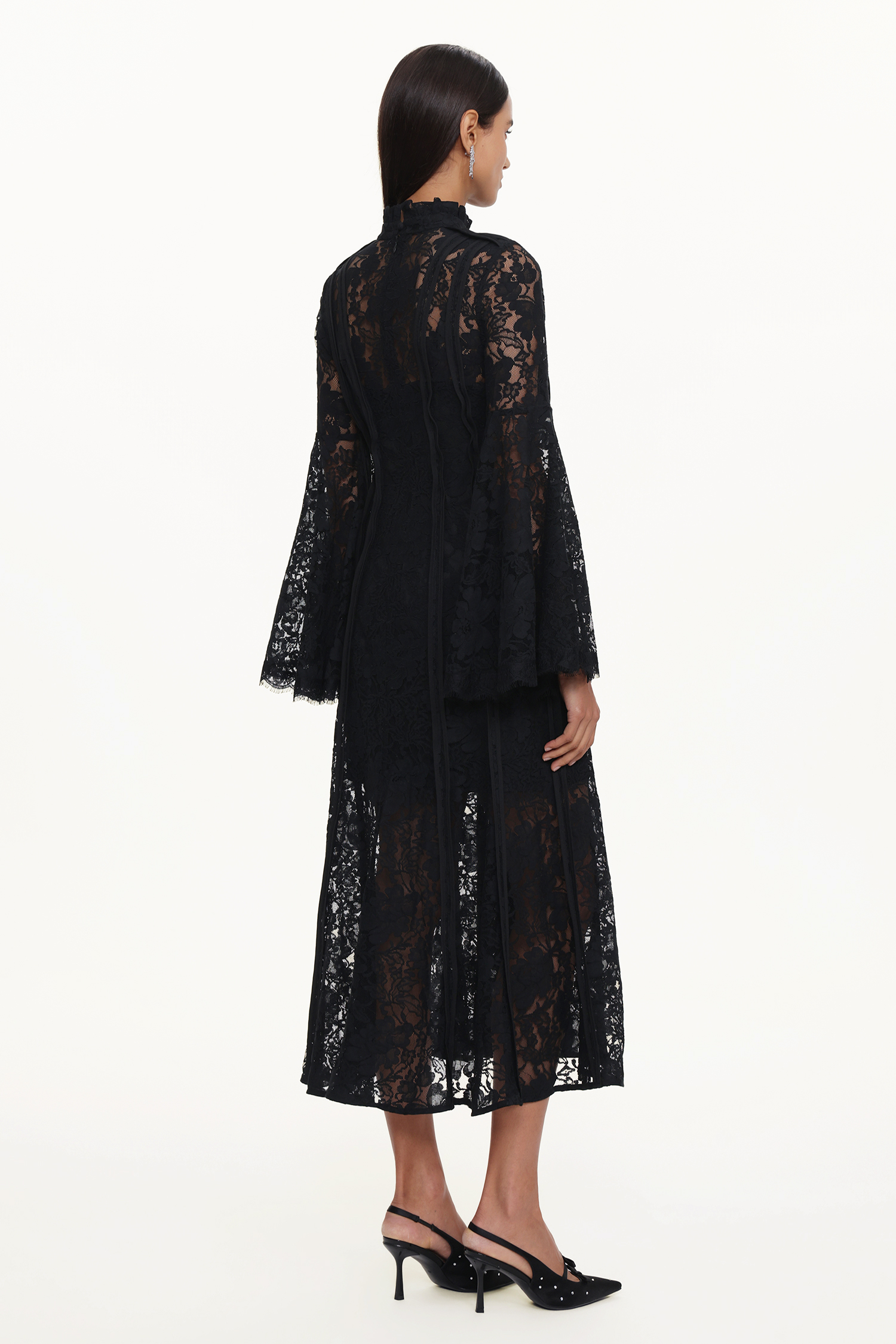Karsten Resort Flowy Round Neck Long Sleeve Lace Maxi Dress