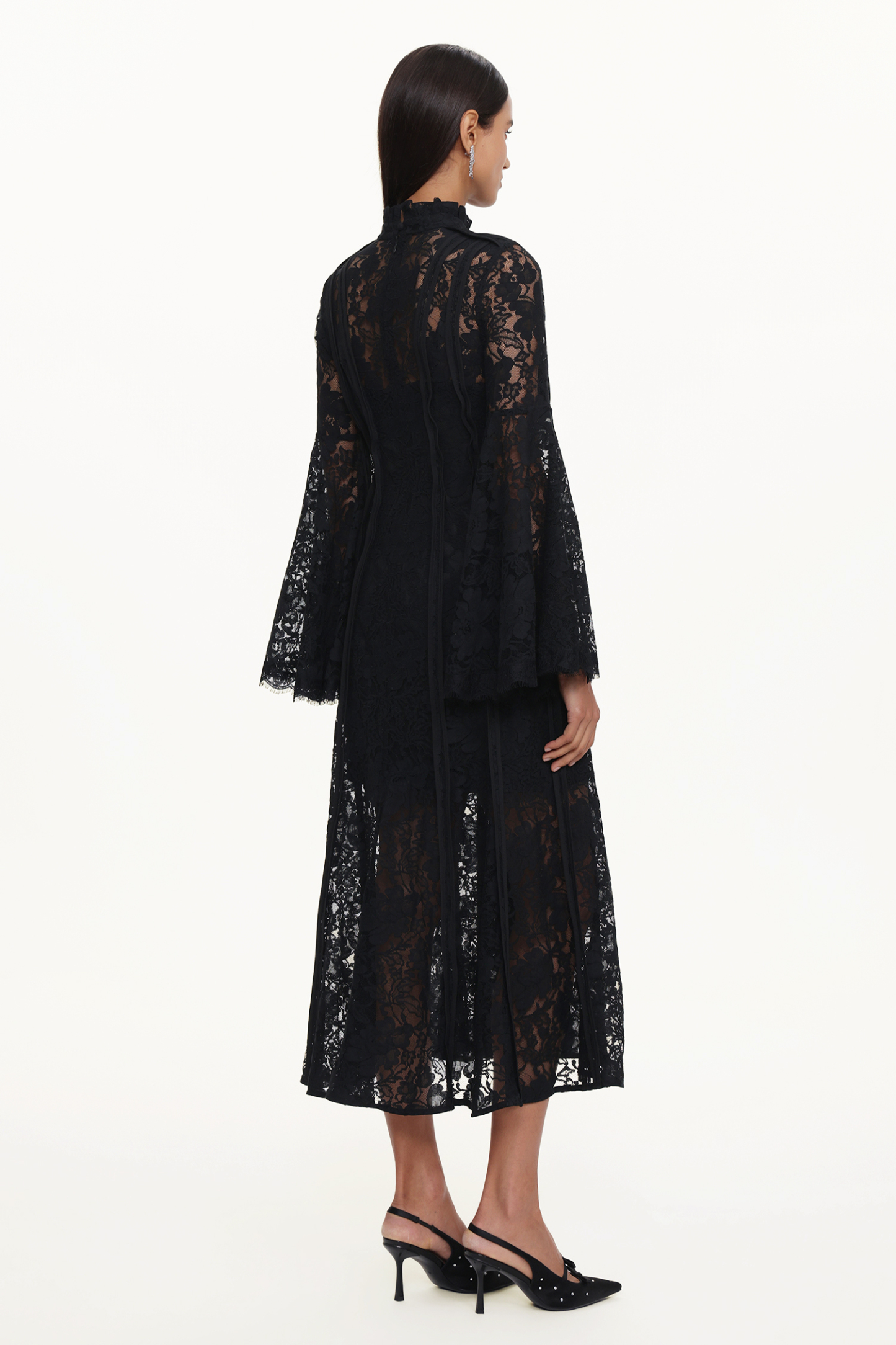 Karsten Resort Flowy Round Neck Long Sleeve Lace Maxi Dress