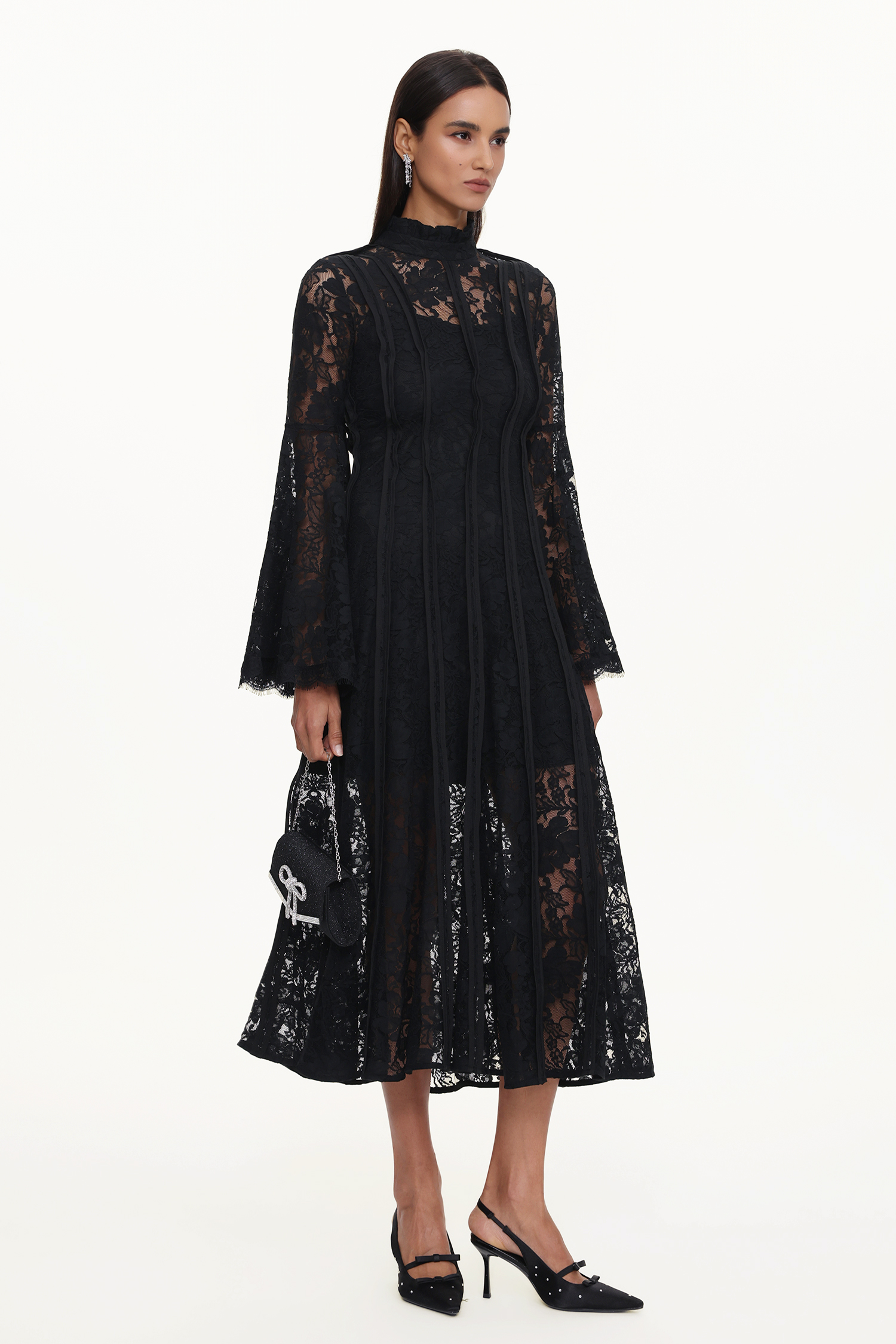 Karsten Resort Flowy Round Neck Long Sleeve Lace Maxi Dress