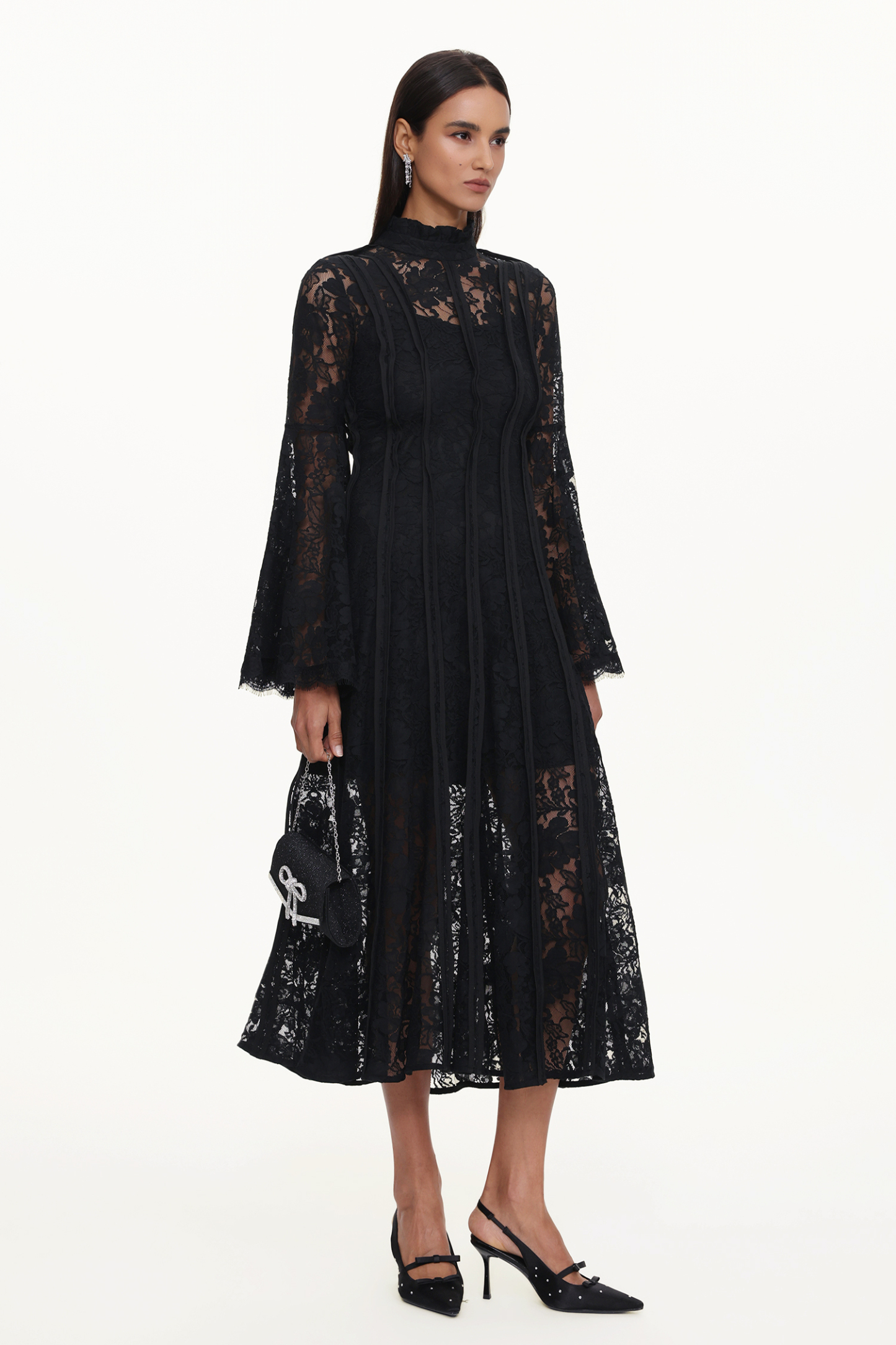 Karsten Resort Flowy Round Neck Long Sleeve Lace Maxi Dress