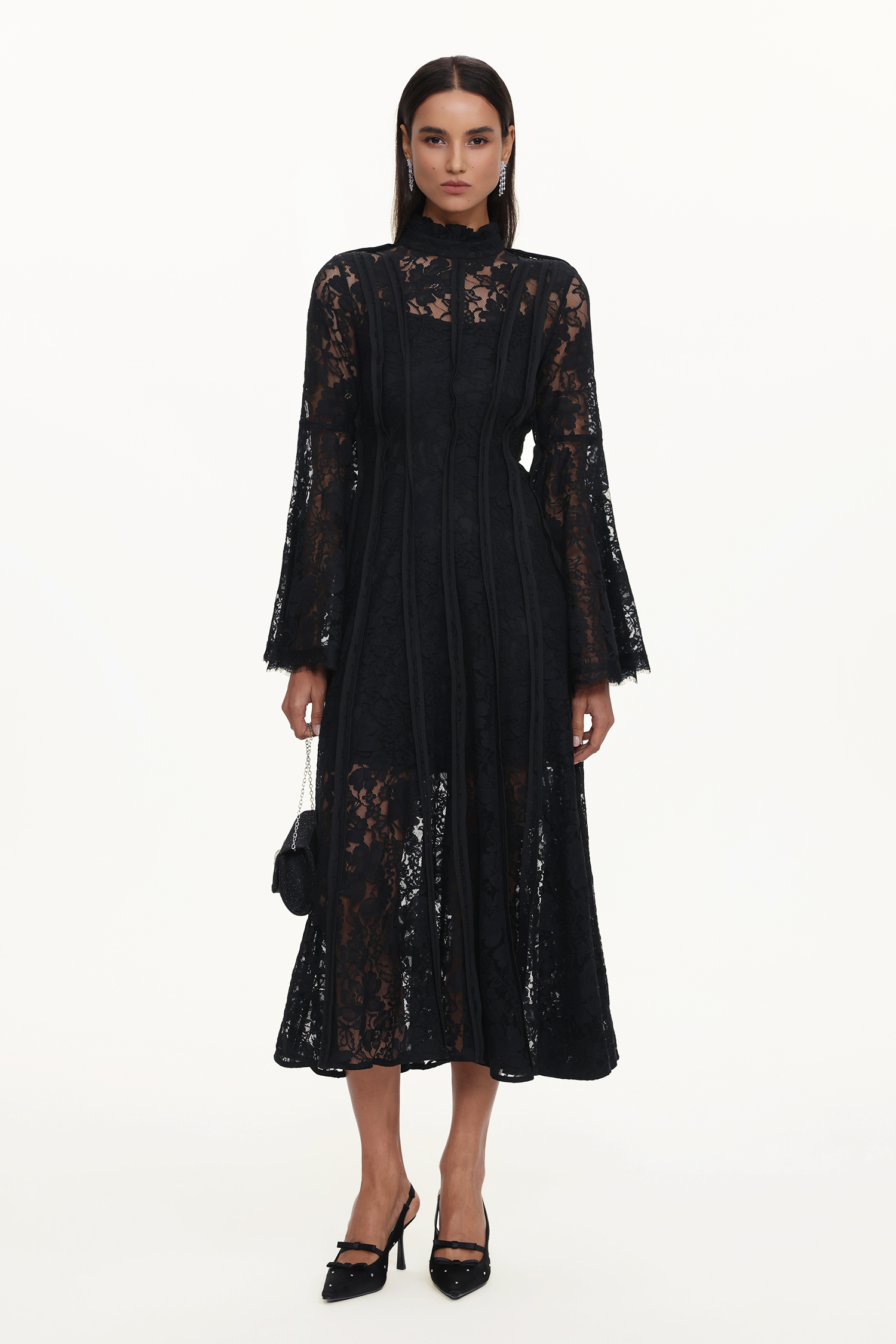 Karsten Resort Flowy Round Neck Long Sleeve Lace Maxi Dress