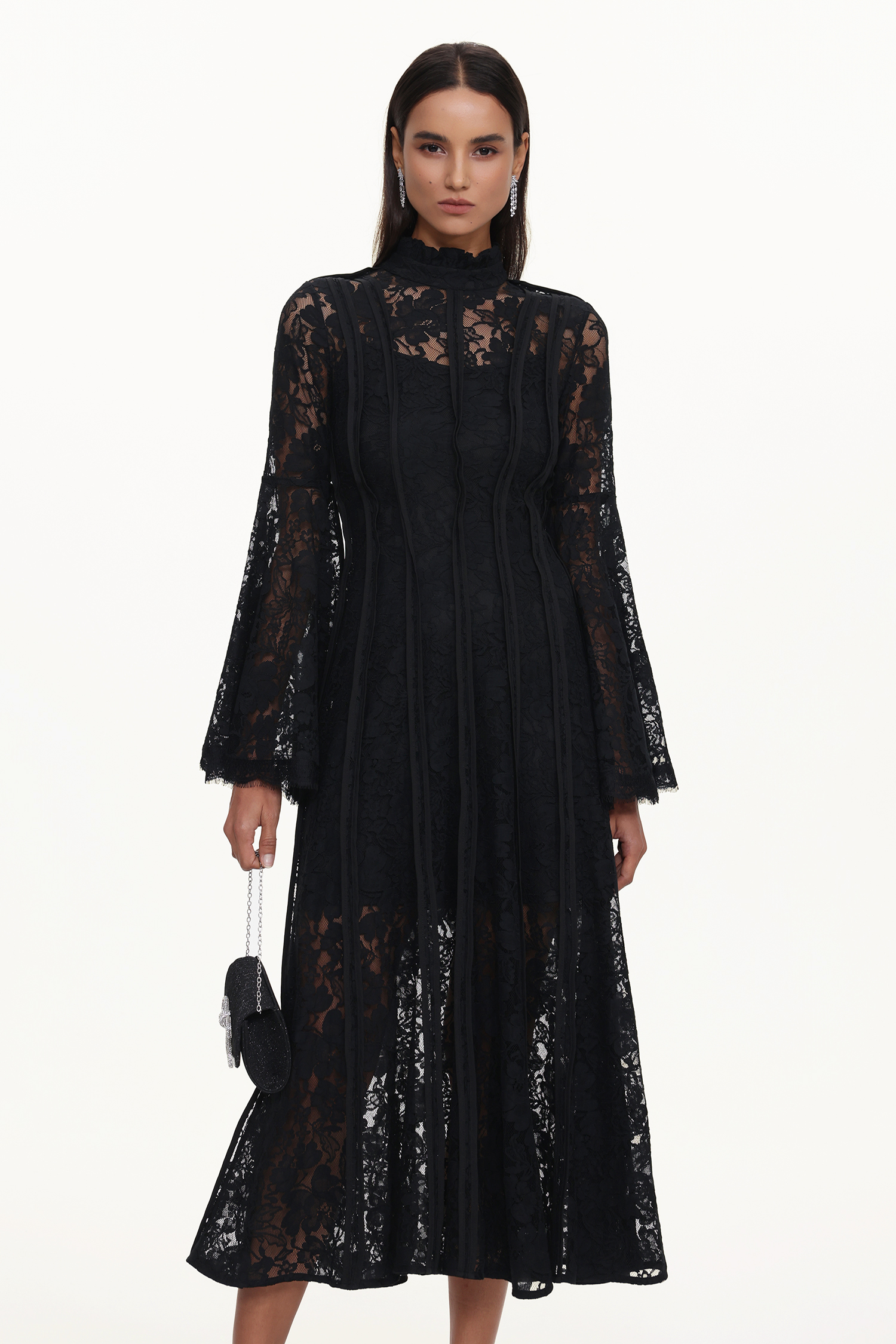 Karsten Resort Flowy Round Neck Long Sleeve Lace Maxi Dress
