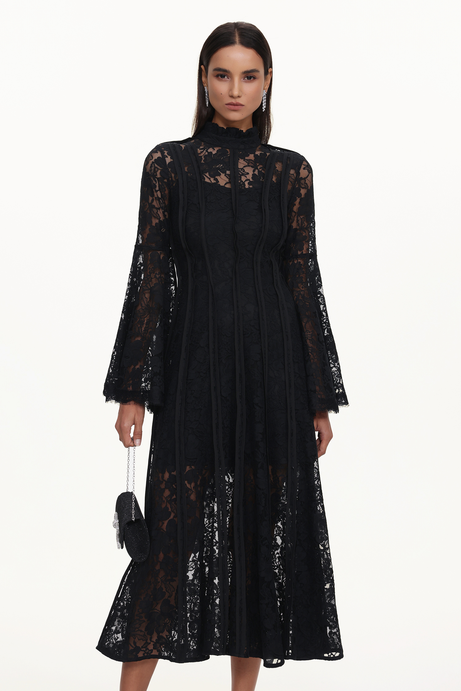 Karsten Resort Flowy Round Neck Long Sleeve Lace Maxi Dress