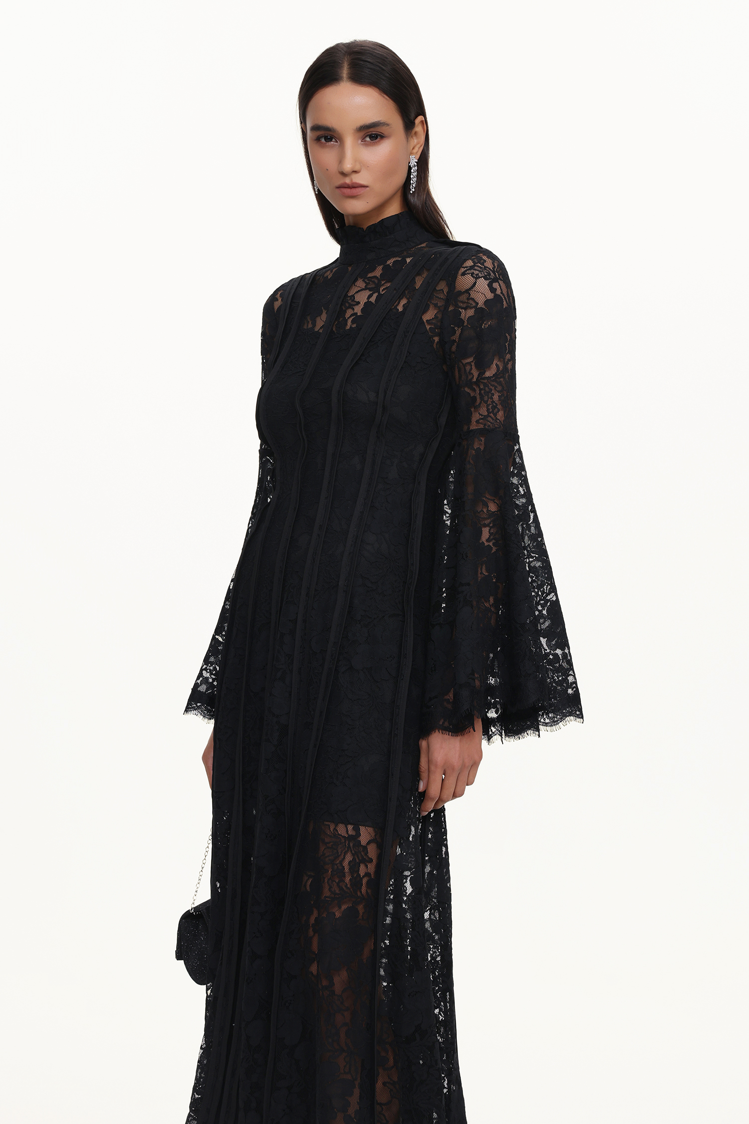 Karsten Resort Flowy Round Neck Long Sleeve Lace Maxi Dress