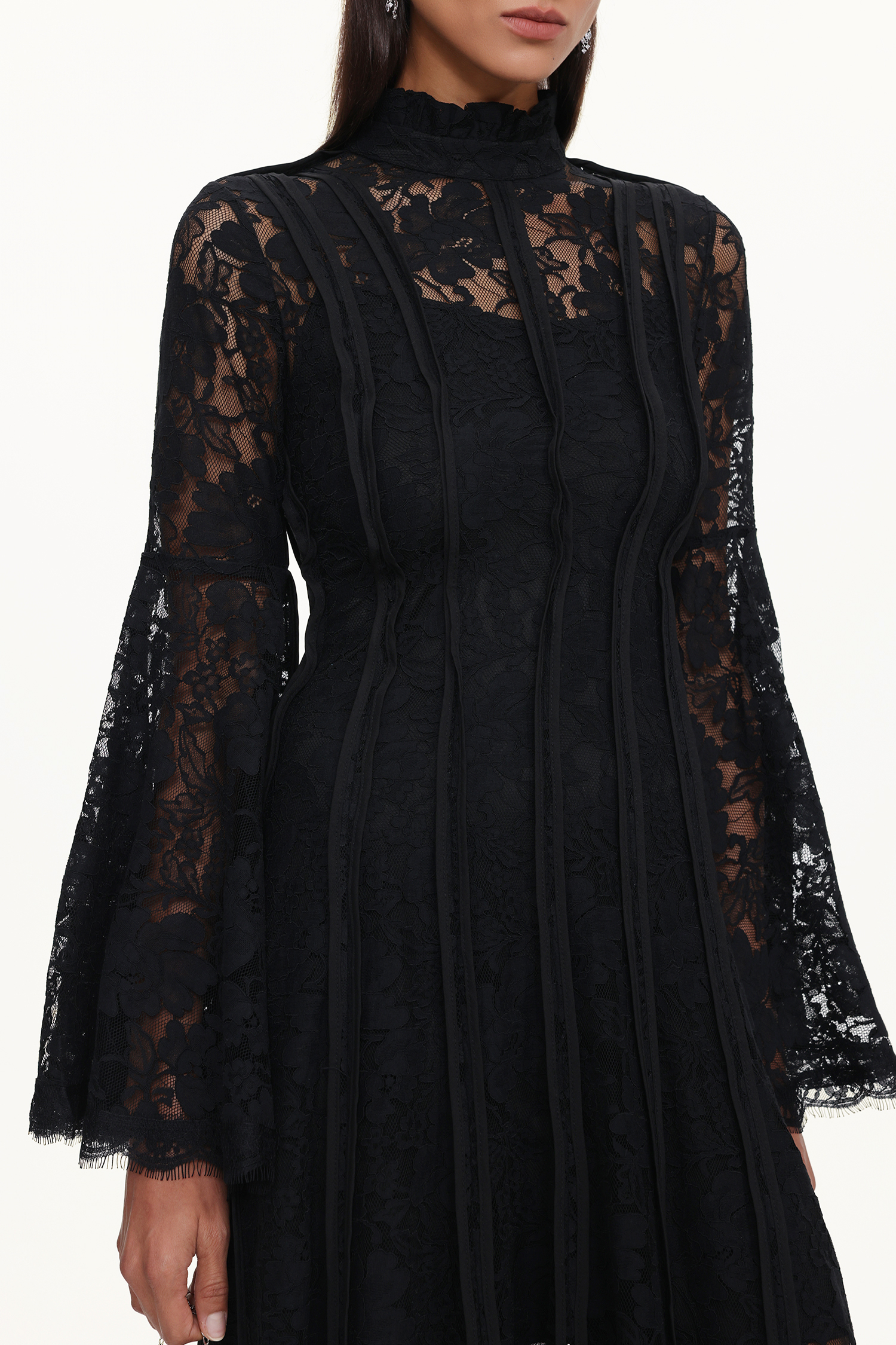 Karsten Resort Flowy Round Neck Long Sleeve Lace Maxi Dress