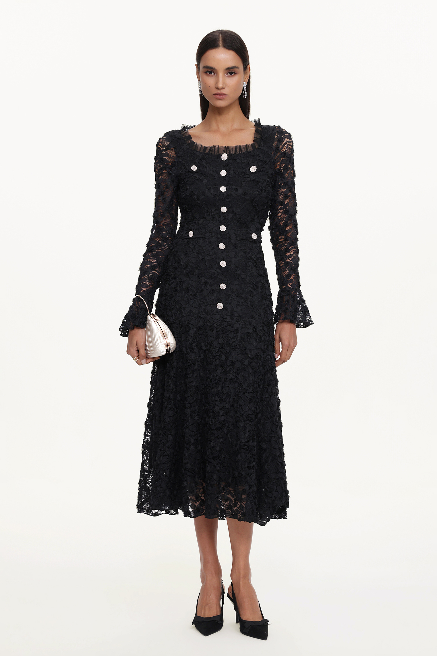 Lorelie Elegant Flowy Long Sleeve Floral Woven Maxi Dress