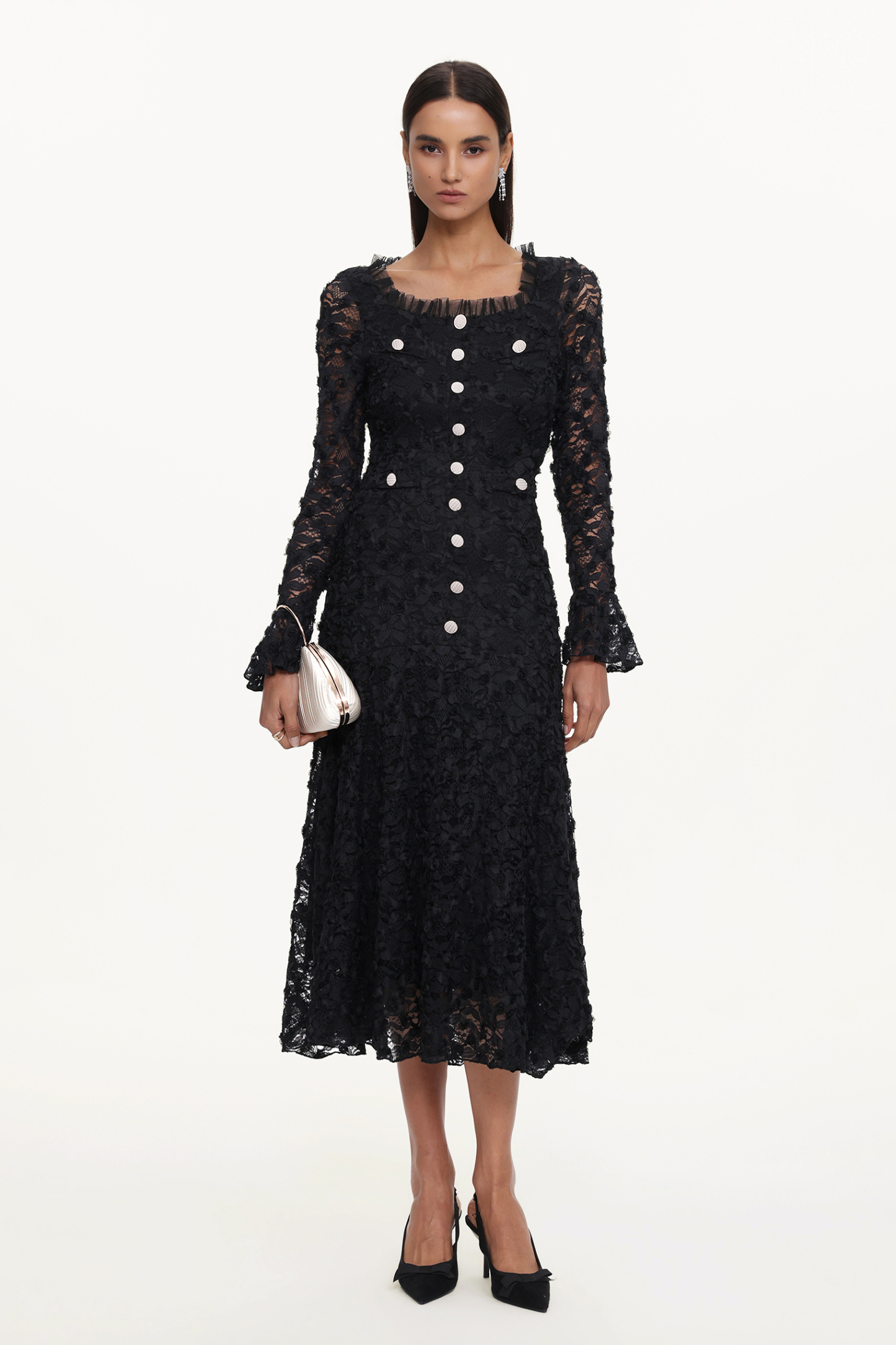 Lorelie Elegant Flowy Long Sleeve Floral Woven Maxi Dress