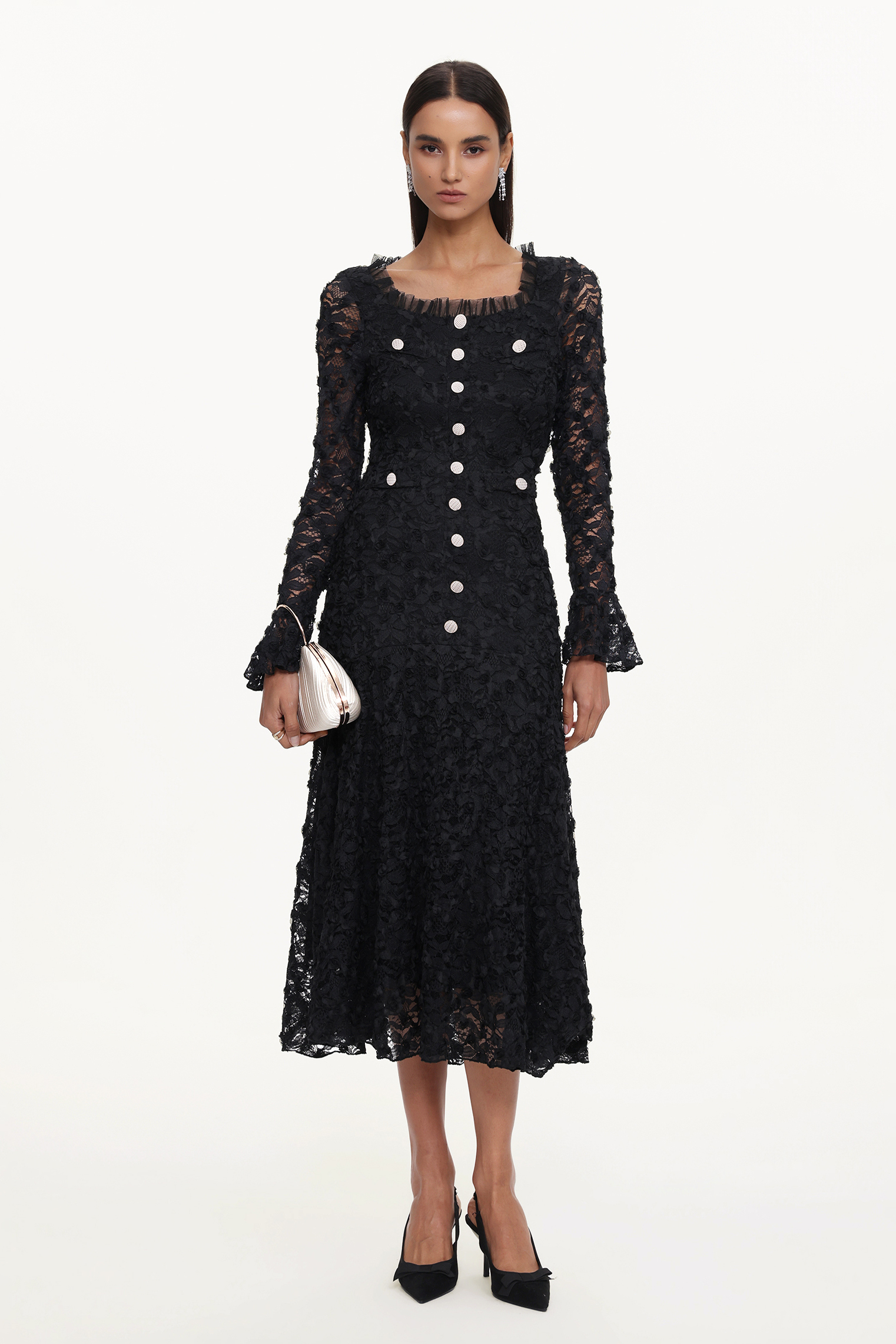 Lorelie Elegant Flowy Long Sleeve Floral Woven Maxi Dress