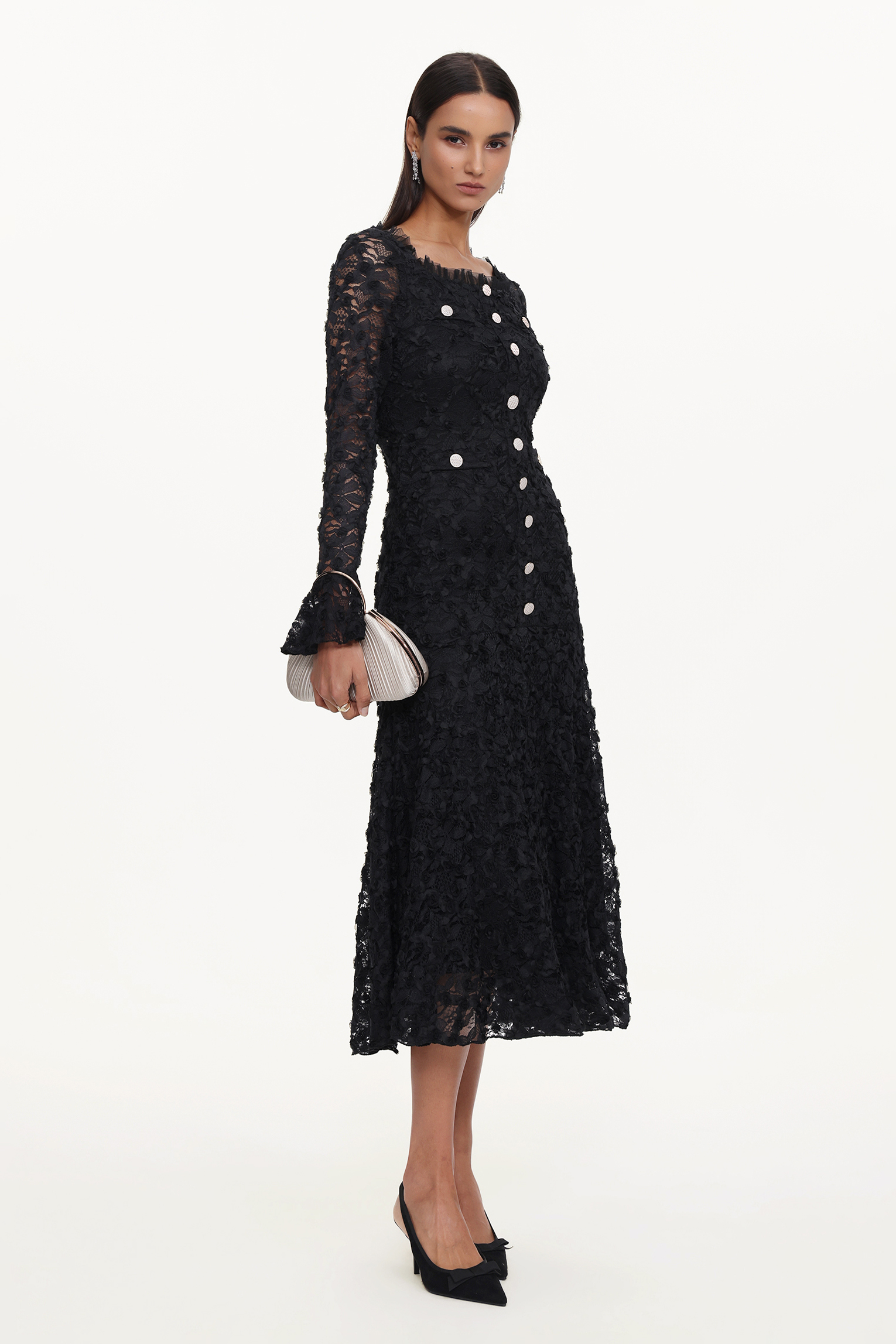 Lorelie Elegant Flowy Long Sleeve Floral Woven Maxi Dress