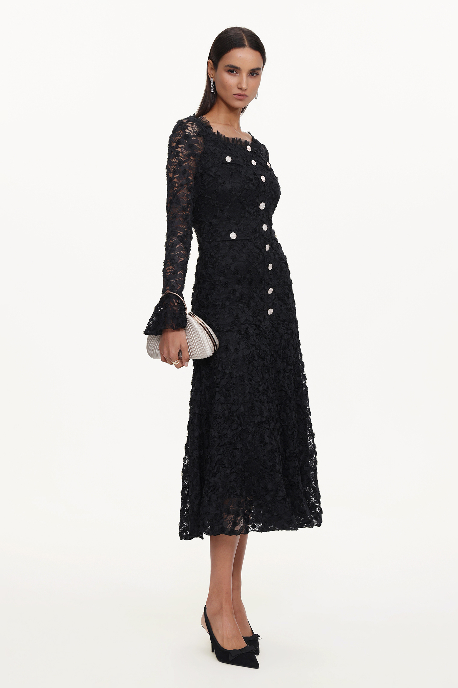 Lorelie Elegant Flowy Long Sleeve Floral Woven Maxi Dress