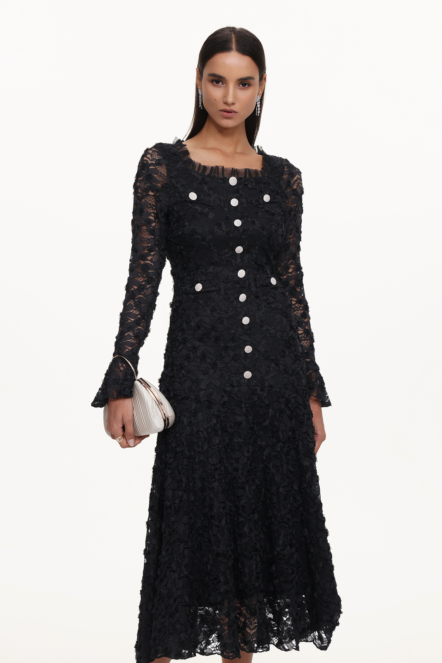Lorelie Elegant Flowy Long Sleeve Floral Woven Maxi Dress
