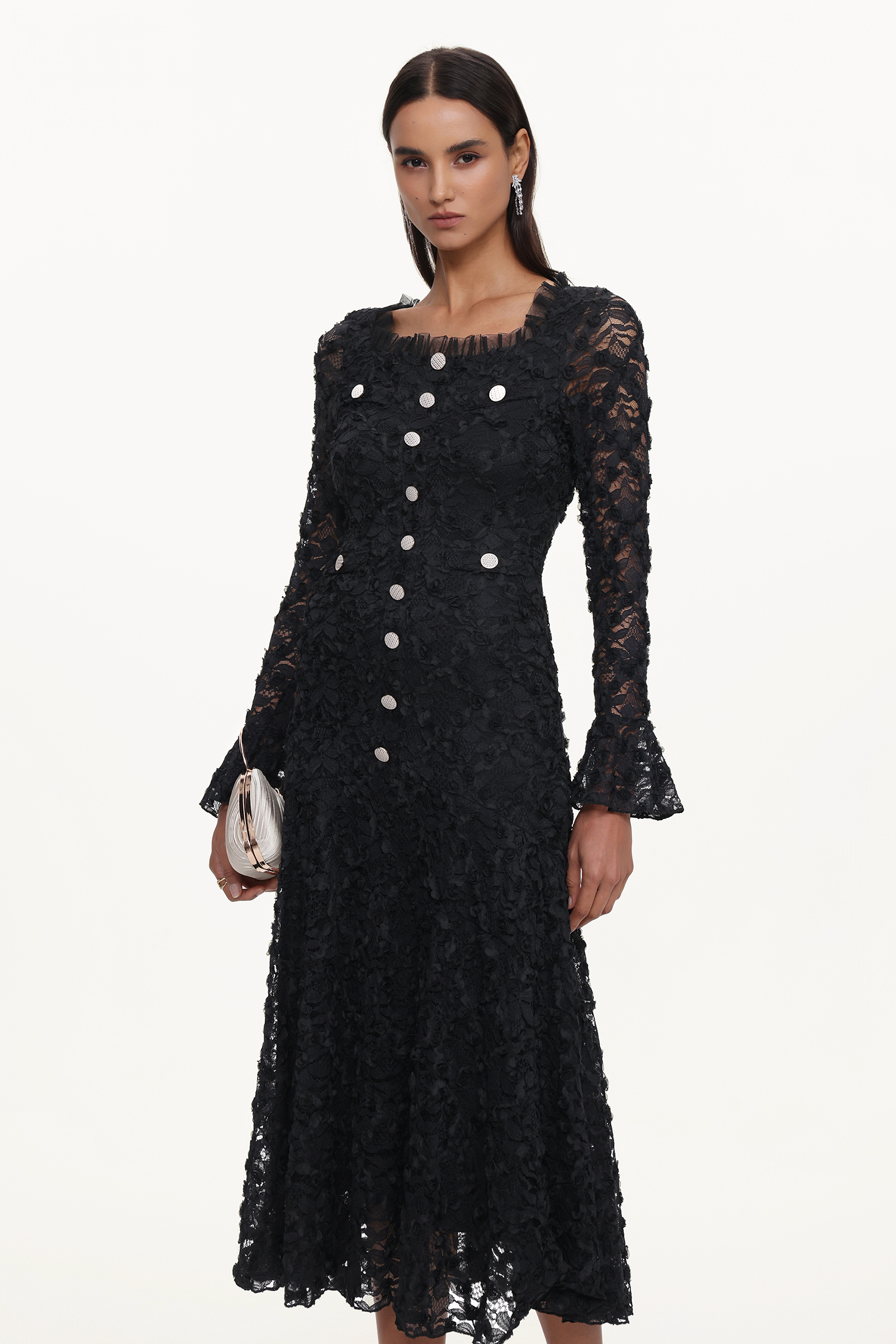 Lorelie Elegant Flowy Long Sleeve Floral Woven Maxi Dress