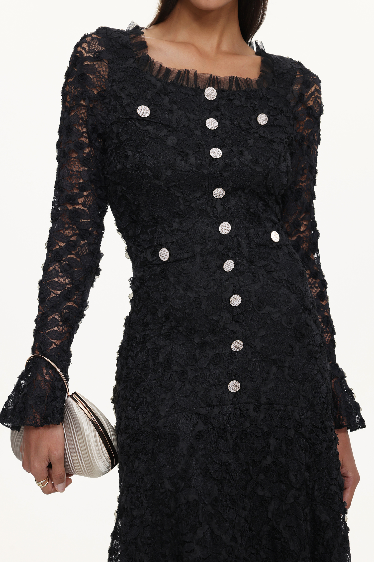 Lorelie Elegant Flowy Long Sleeve Floral Woven Maxi Dress