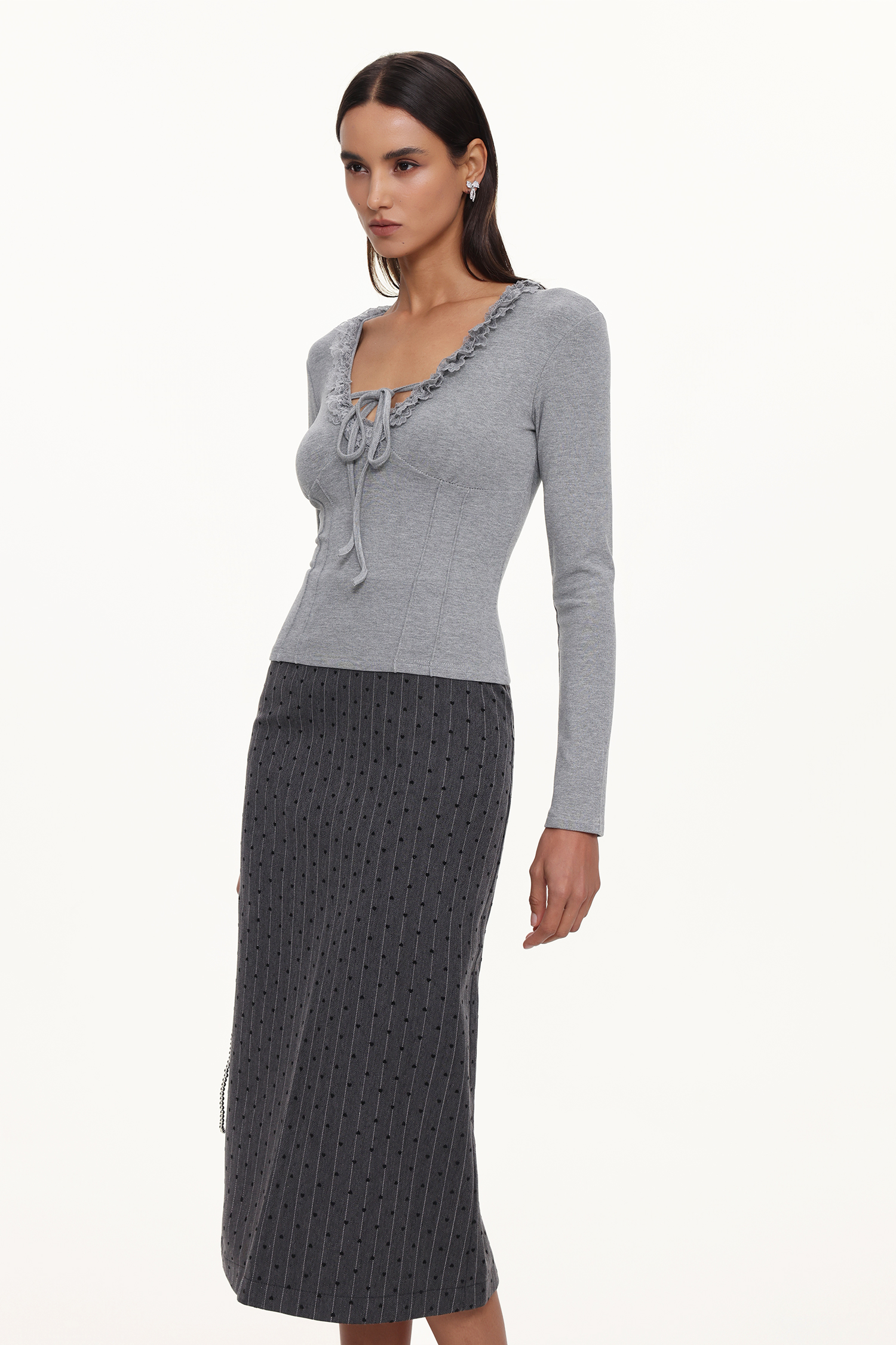 Jenny Chic Contour V Neck Long Sleeve Lace Knit Top – Bellabarnett