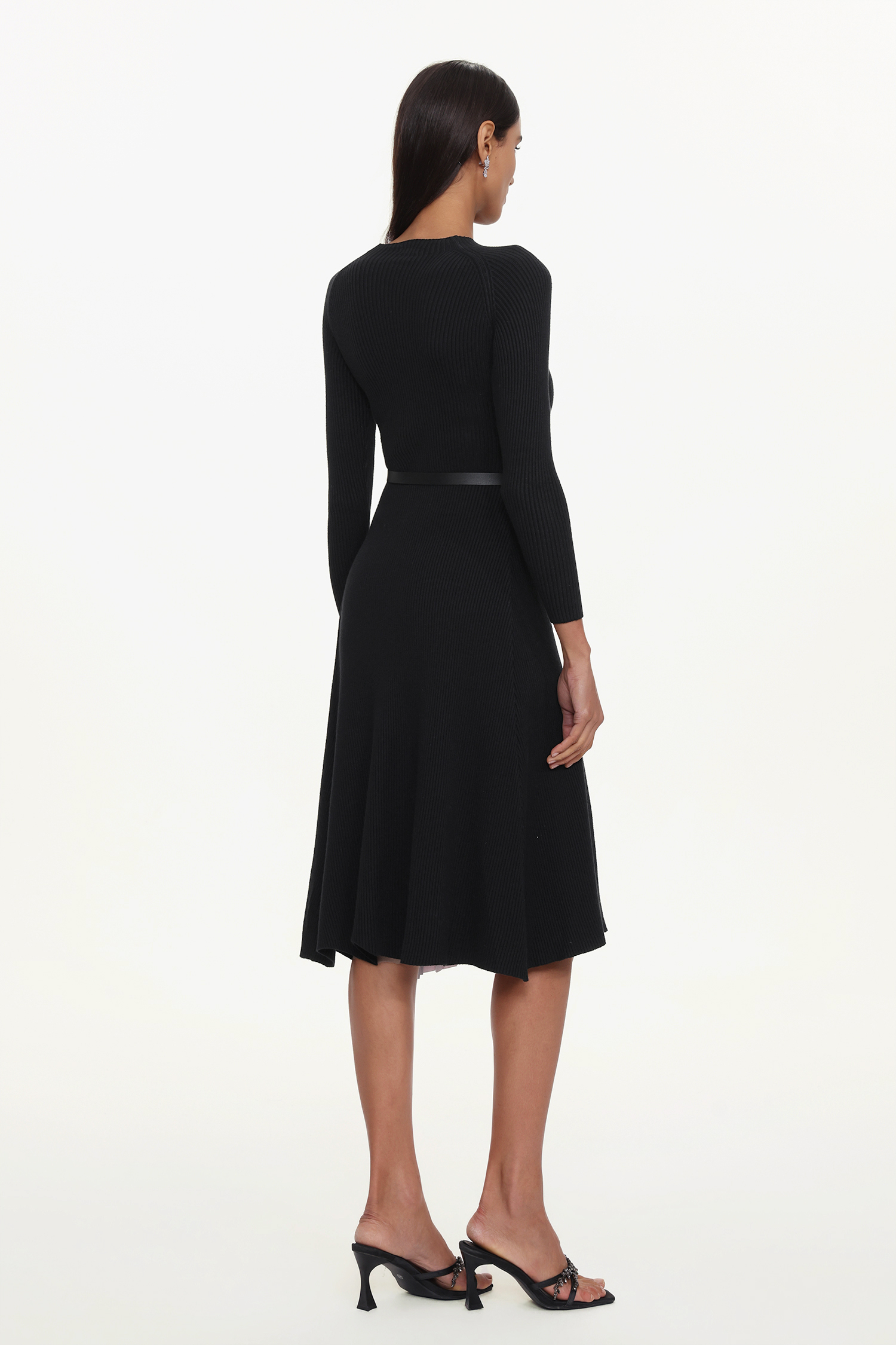 Viane Elegant Flowy Long Sleeve Pleated Abstratc Print Knit Mini Dress