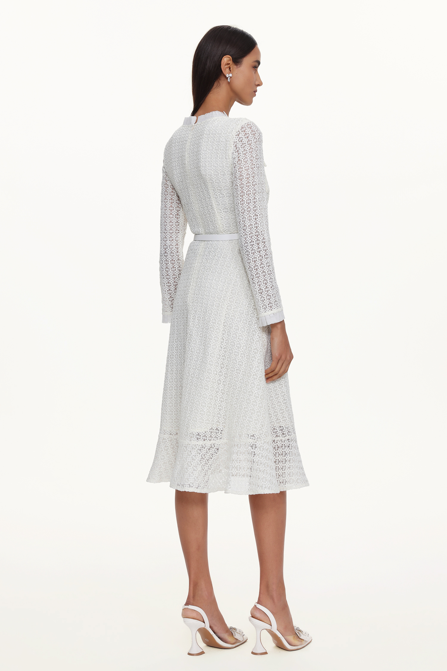 Deme Elegant Flowy Long Sleeve Rhinestone Woven Maxi Dress