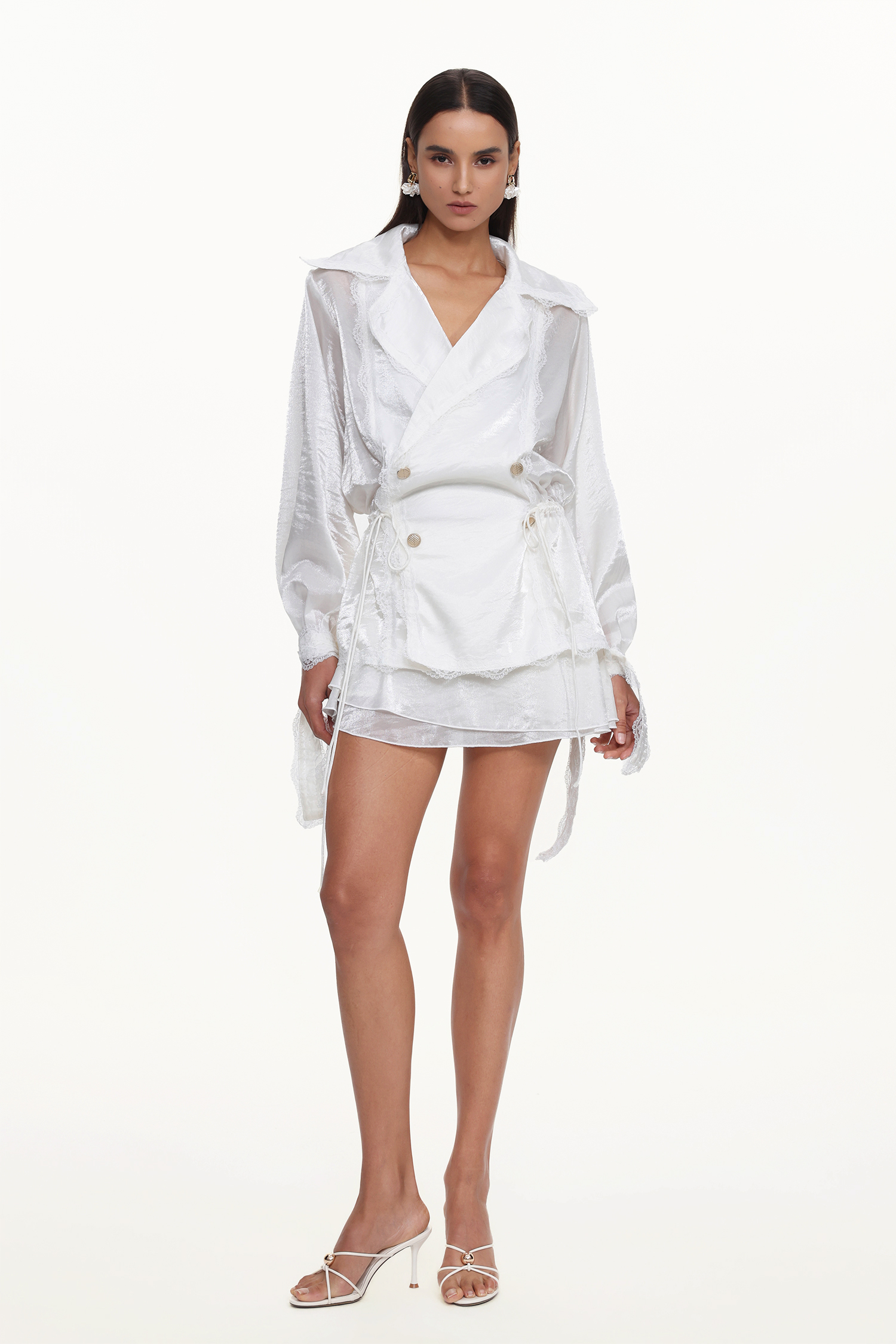 Myra Chic Flowy Long Sleeve Ruffle Woven Top And Skirt Set