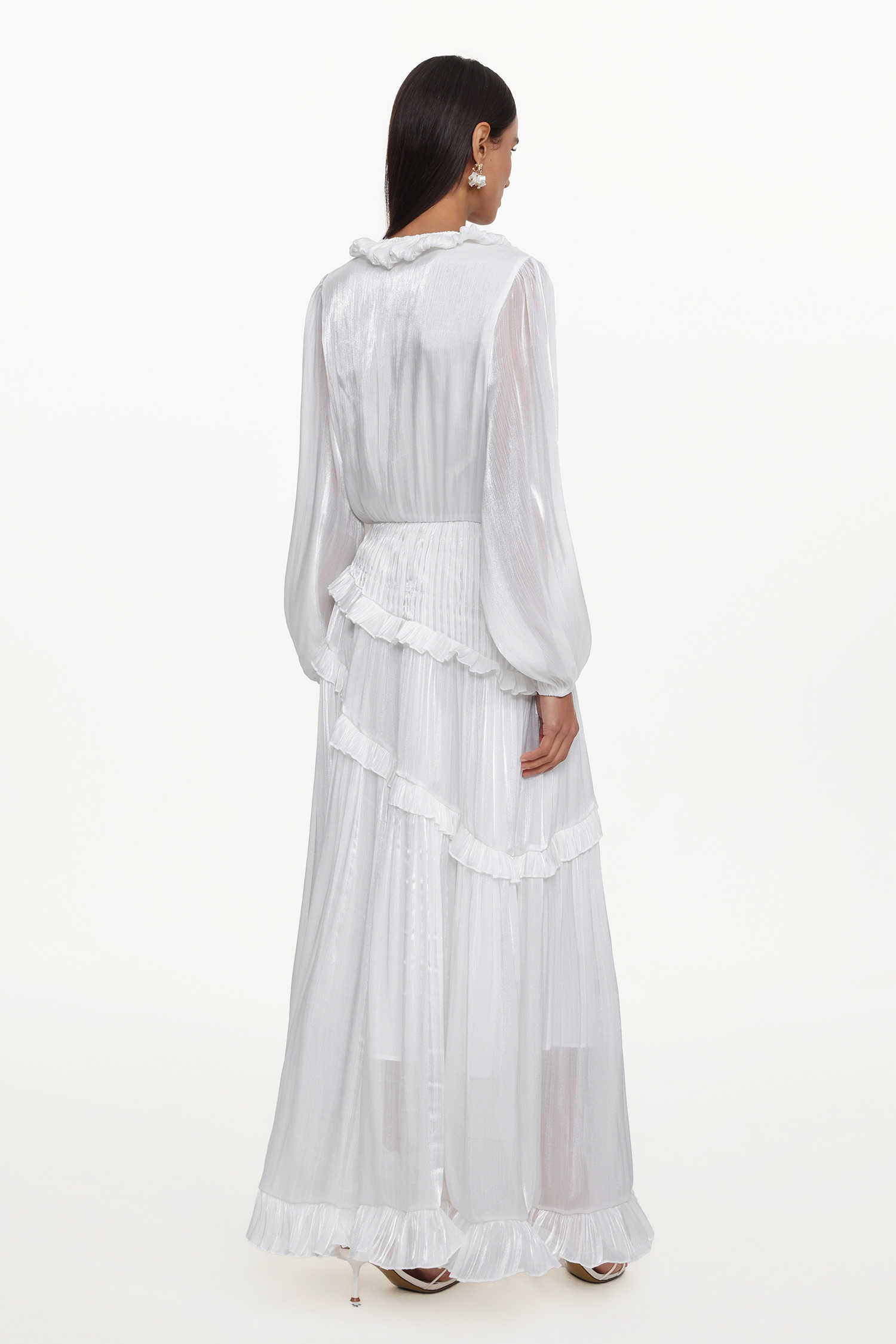 Hlasa Resort Flowy Long Sleeve Ruffle Woven Maxi Dress