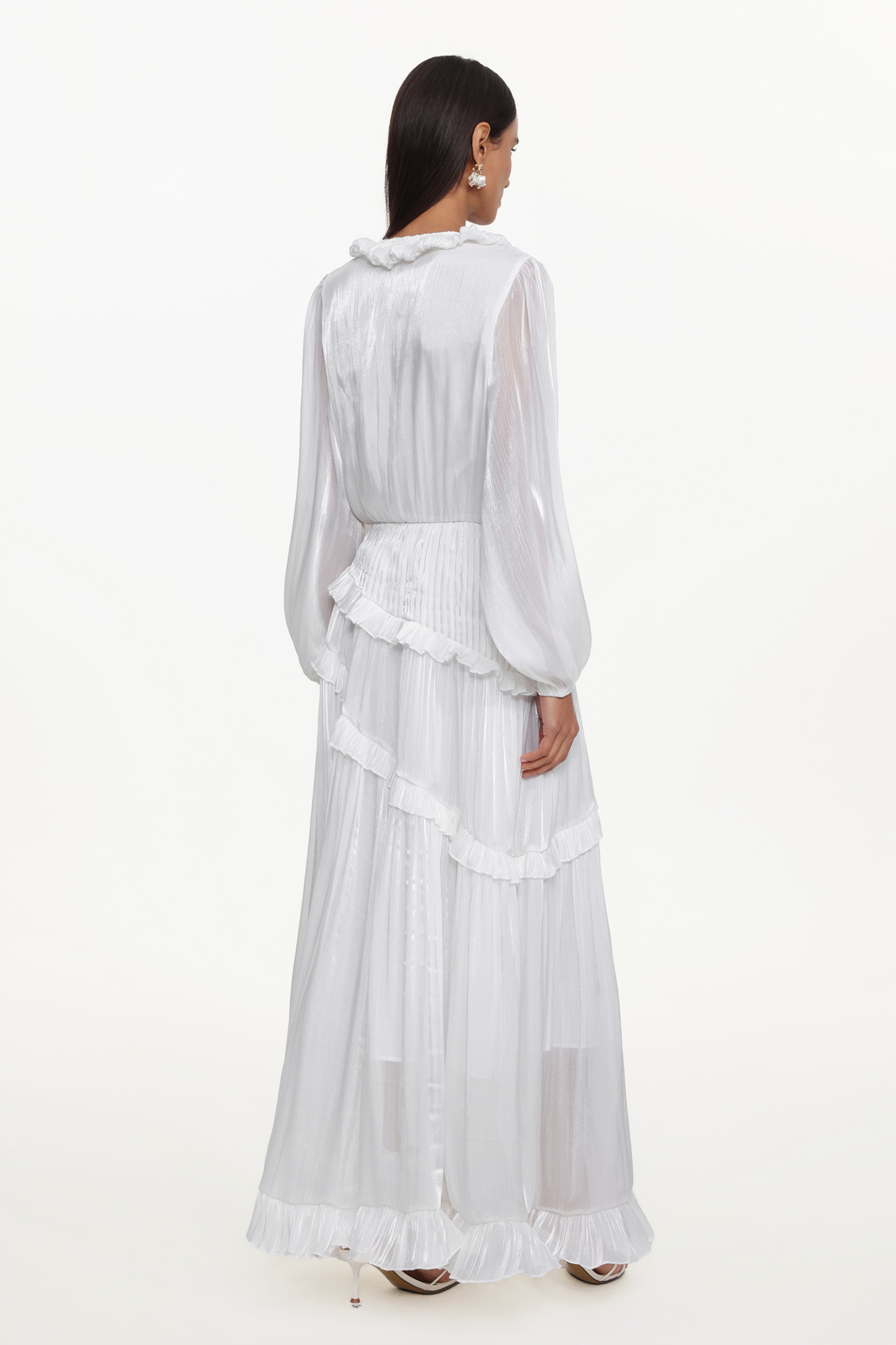Hlasa Resort Flowy Long Sleeve Ruffle Woven Maxi Dress