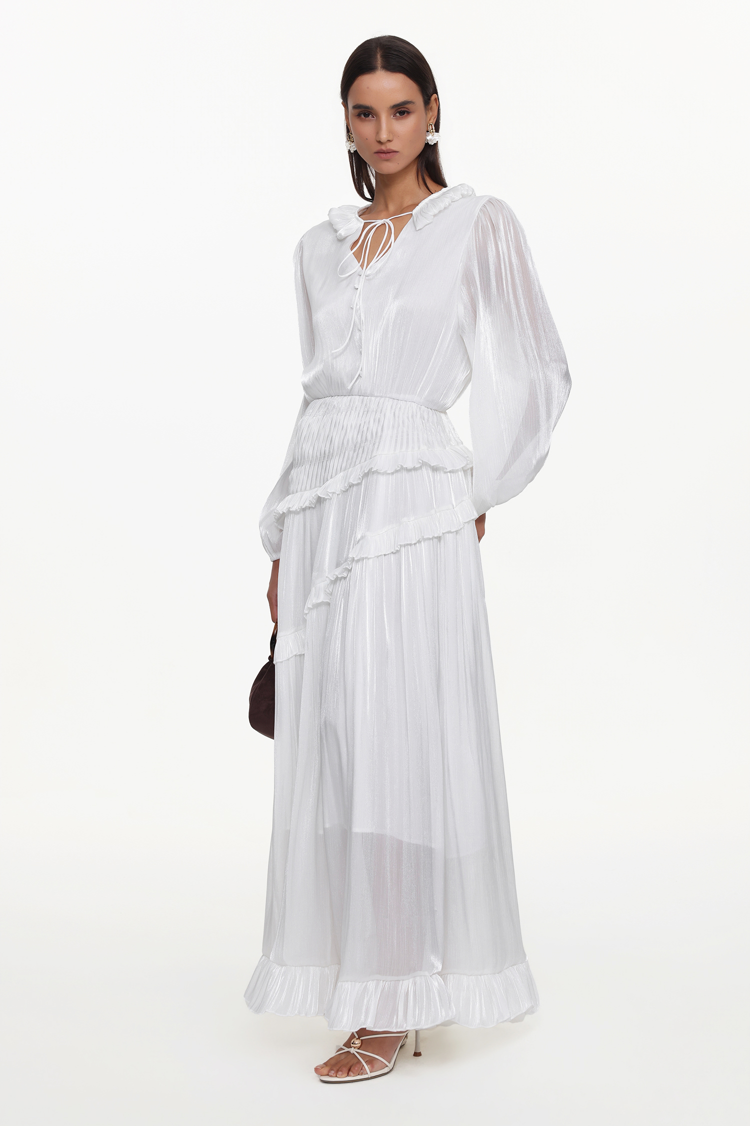 Hlasa Resort Flowy Long Sleeve Ruffle Woven Maxi Dress