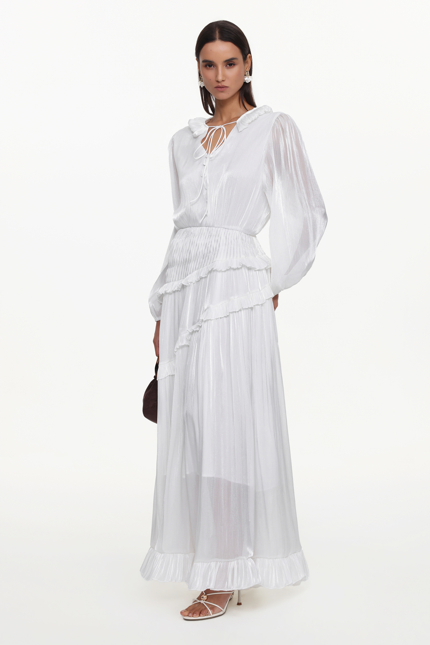 Hlasa Resort Flowy Long Sleeve Ruffle Woven Maxi Dress
