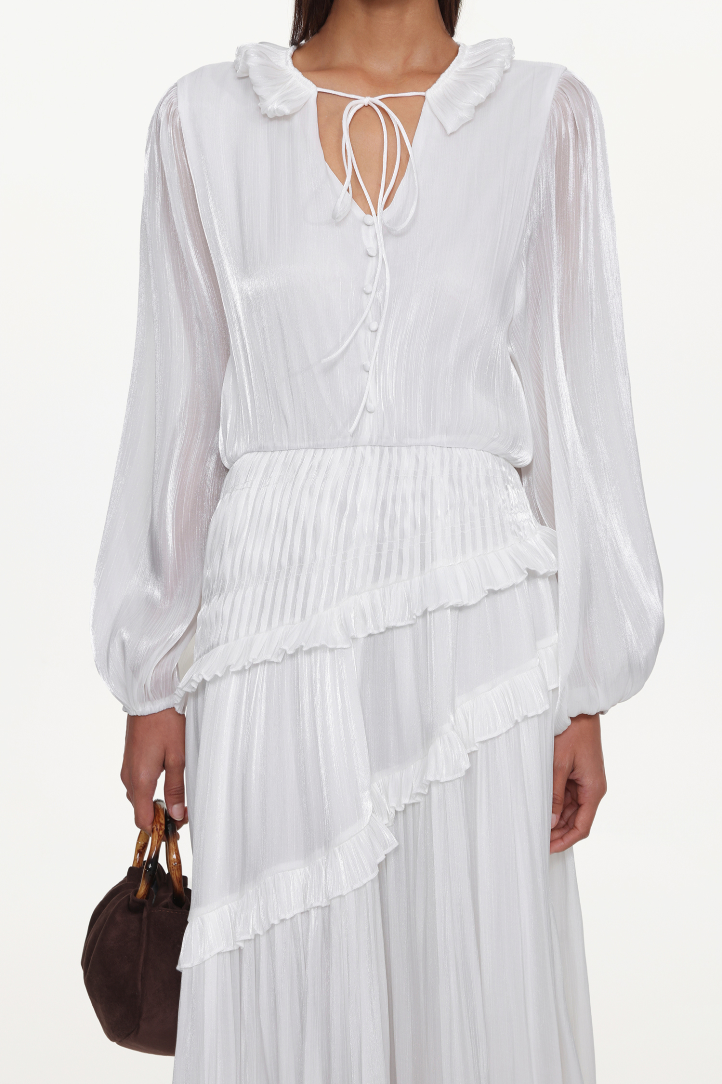 Hlasa Resort Flowy Long Sleeve Ruffle Woven Maxi Dress