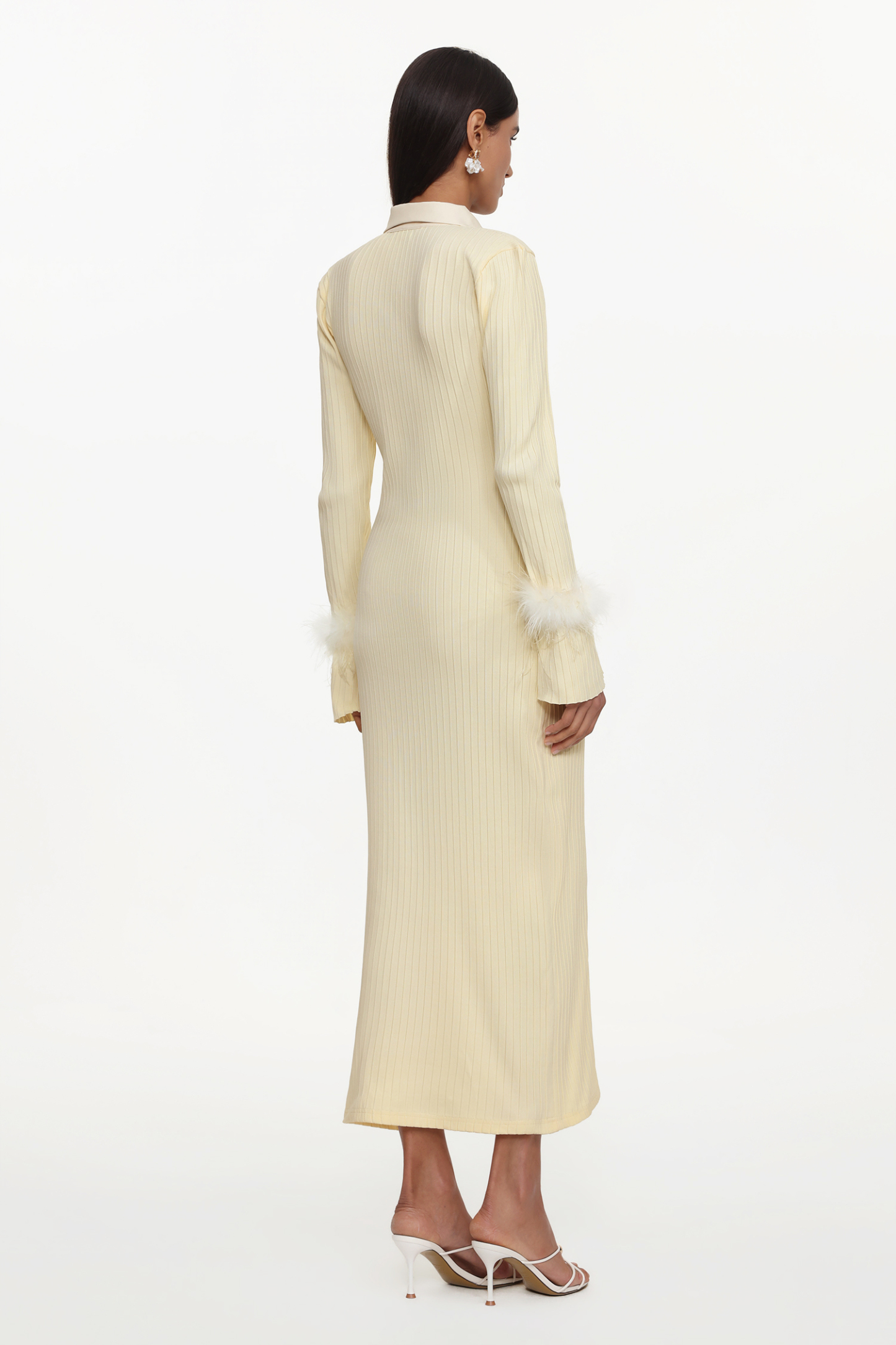 Indi Elegant Contour Long Sleeve Feather Knit Maxi Dress