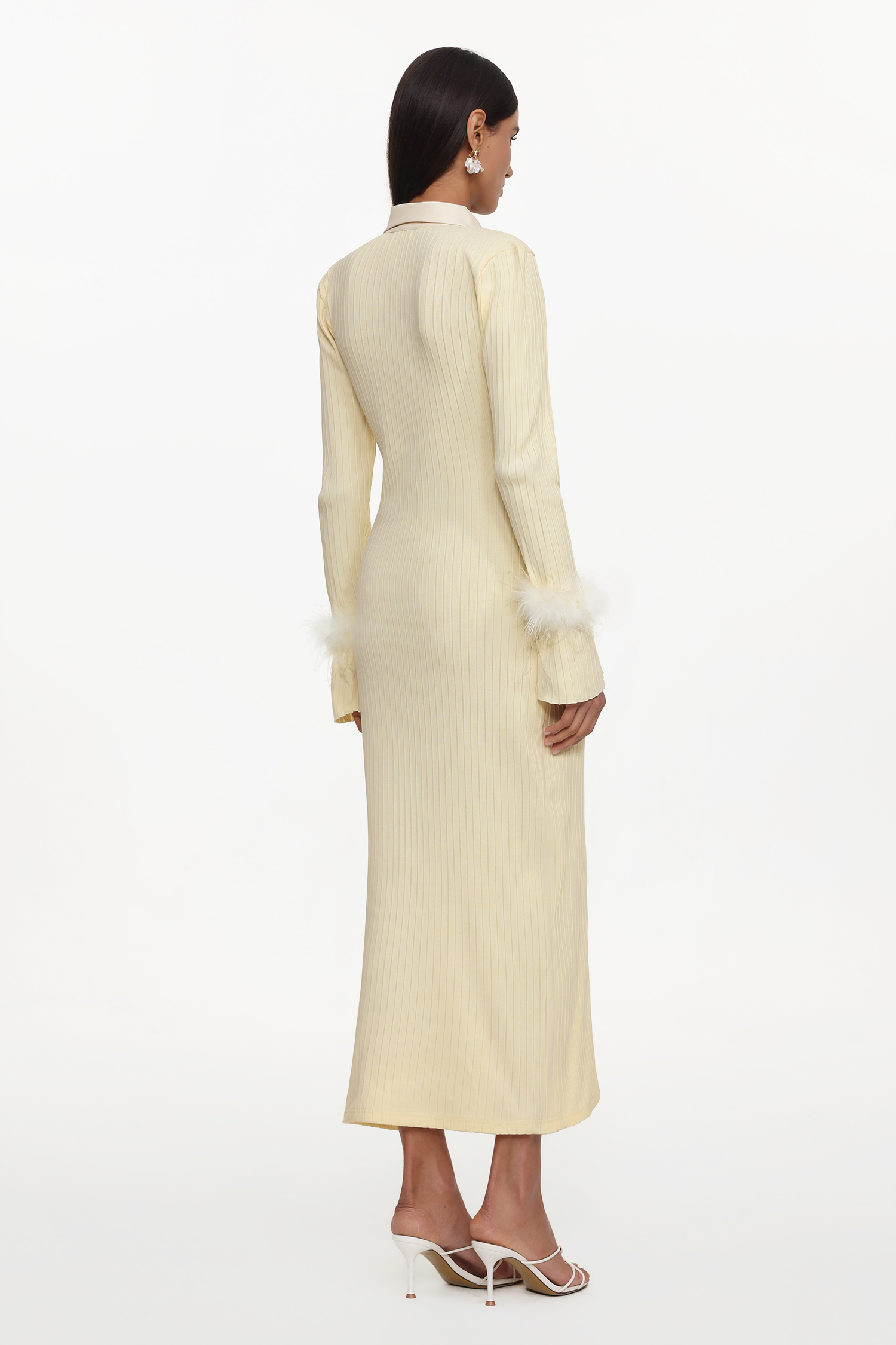 Indi Elegant Contour Long Sleeve Feather Knit Maxi Dress