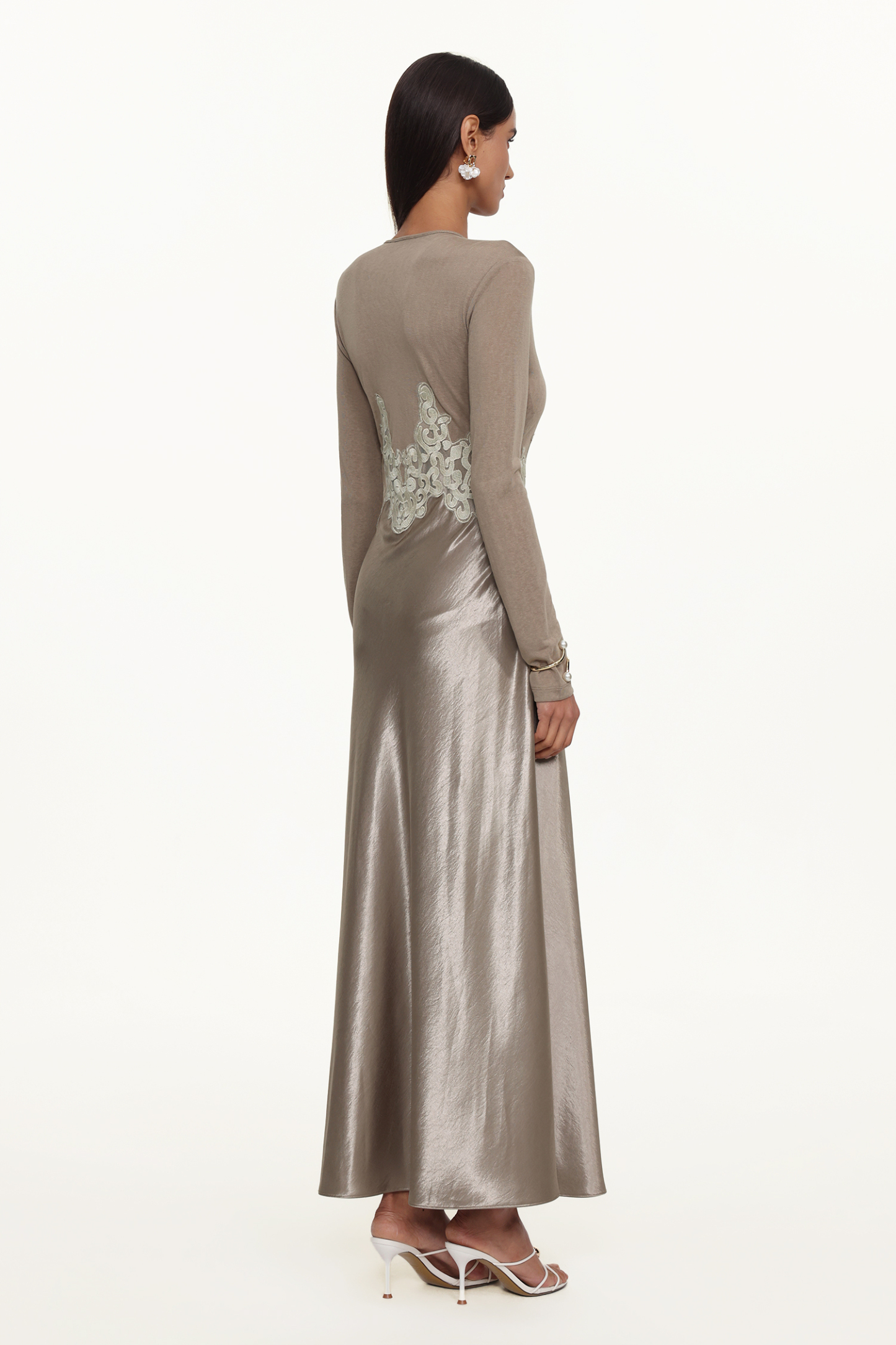 Kaia Elegant Contour Long Sleeve Buttoned Lace Knit Maxi Dress