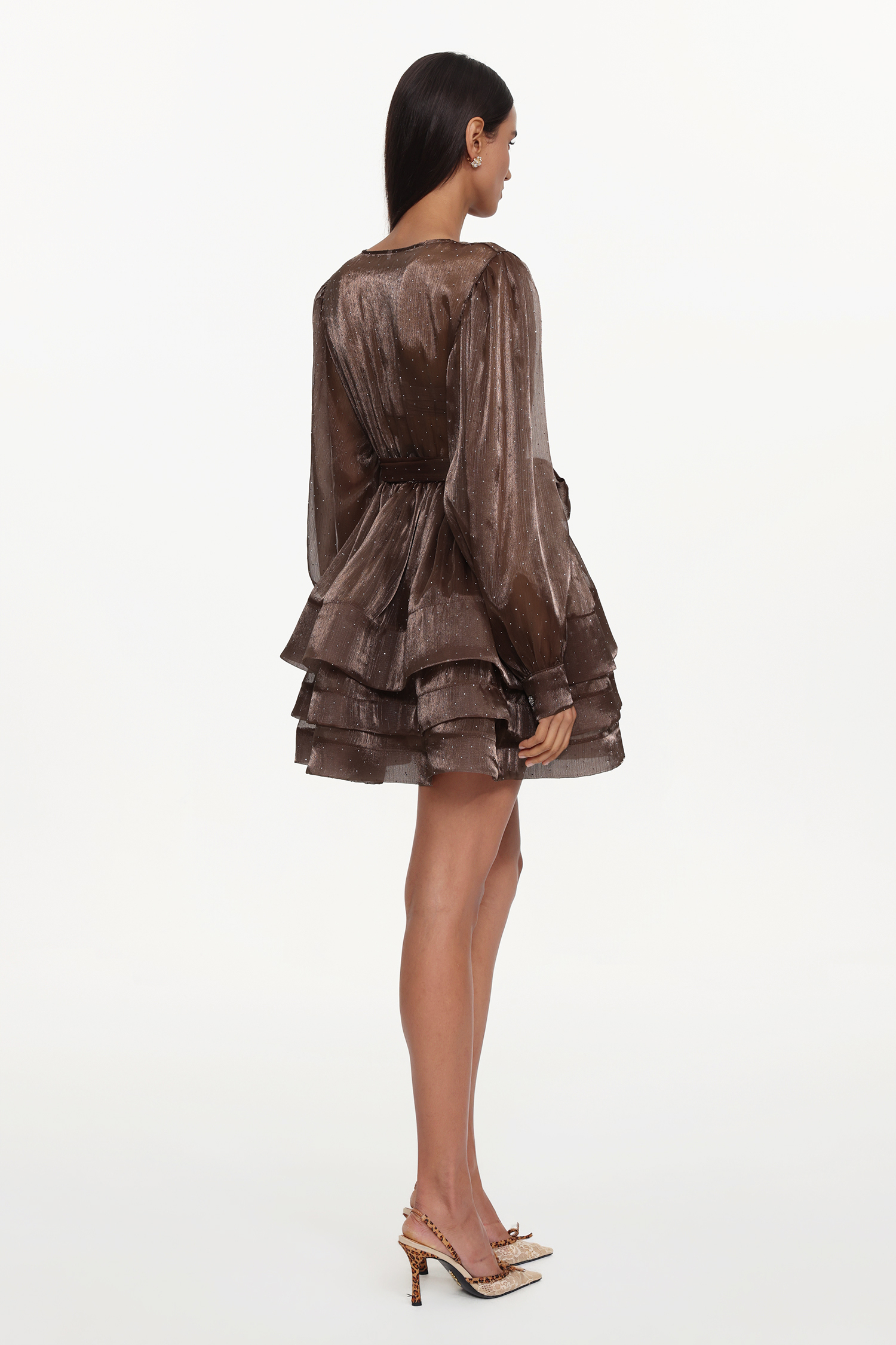 Katelyn Resort Flowy Long Sleeve Ruffle Polka Dot Woven Mini Dress