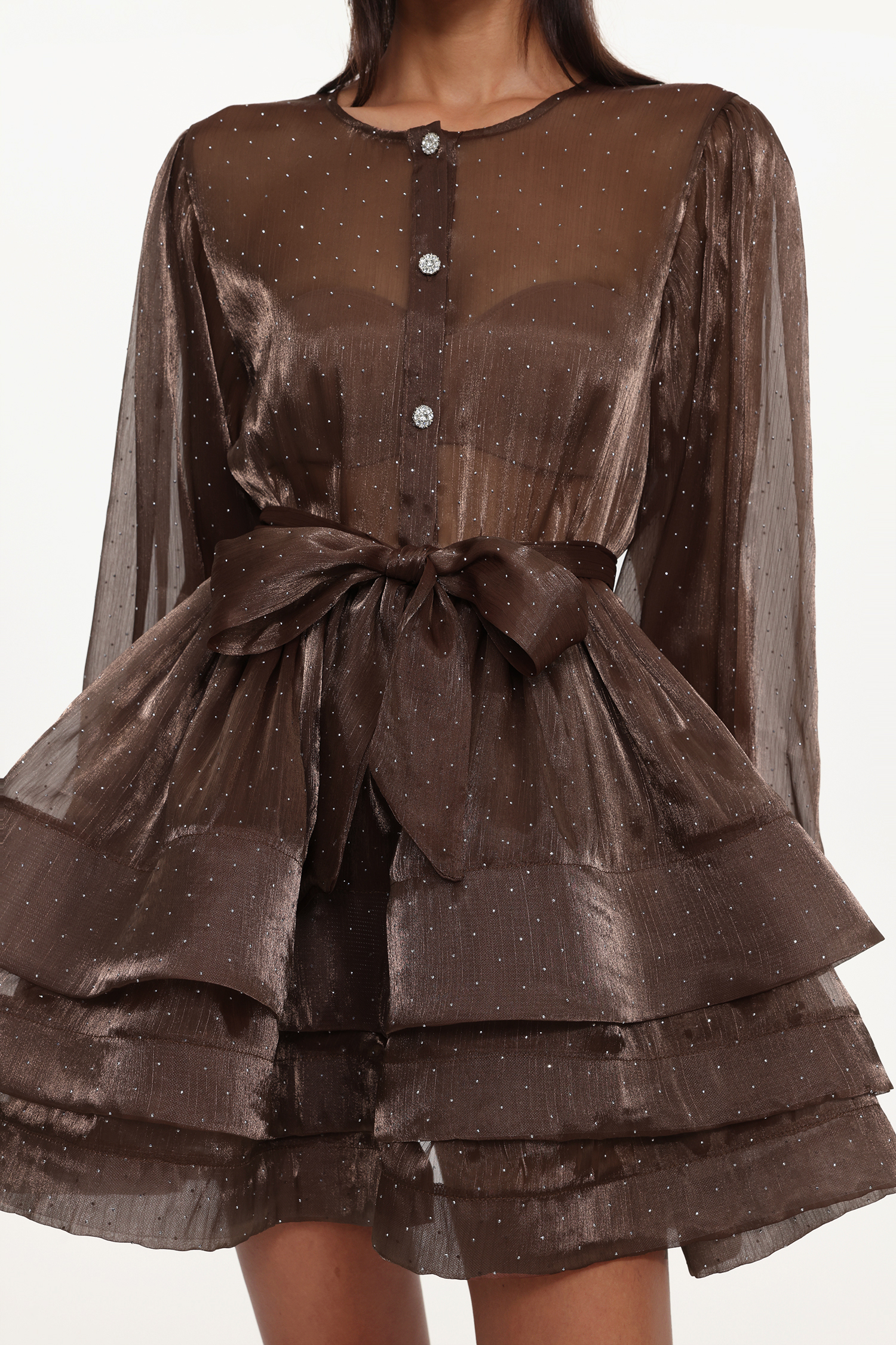 Katelyn Resort Flowy Long Sleeve Ruffle Polka Dot Woven Mini Dress