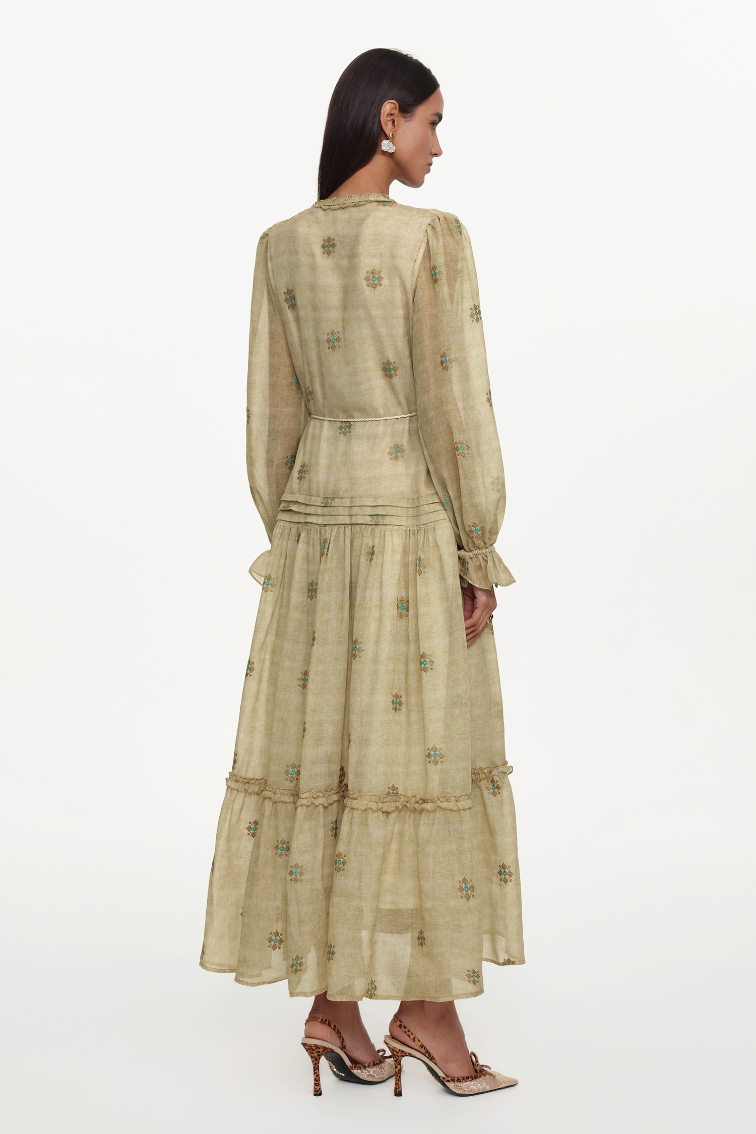 Dierea Resort Flowy Long Sleeve Floral Print Ruffle Woven Maxi Dress