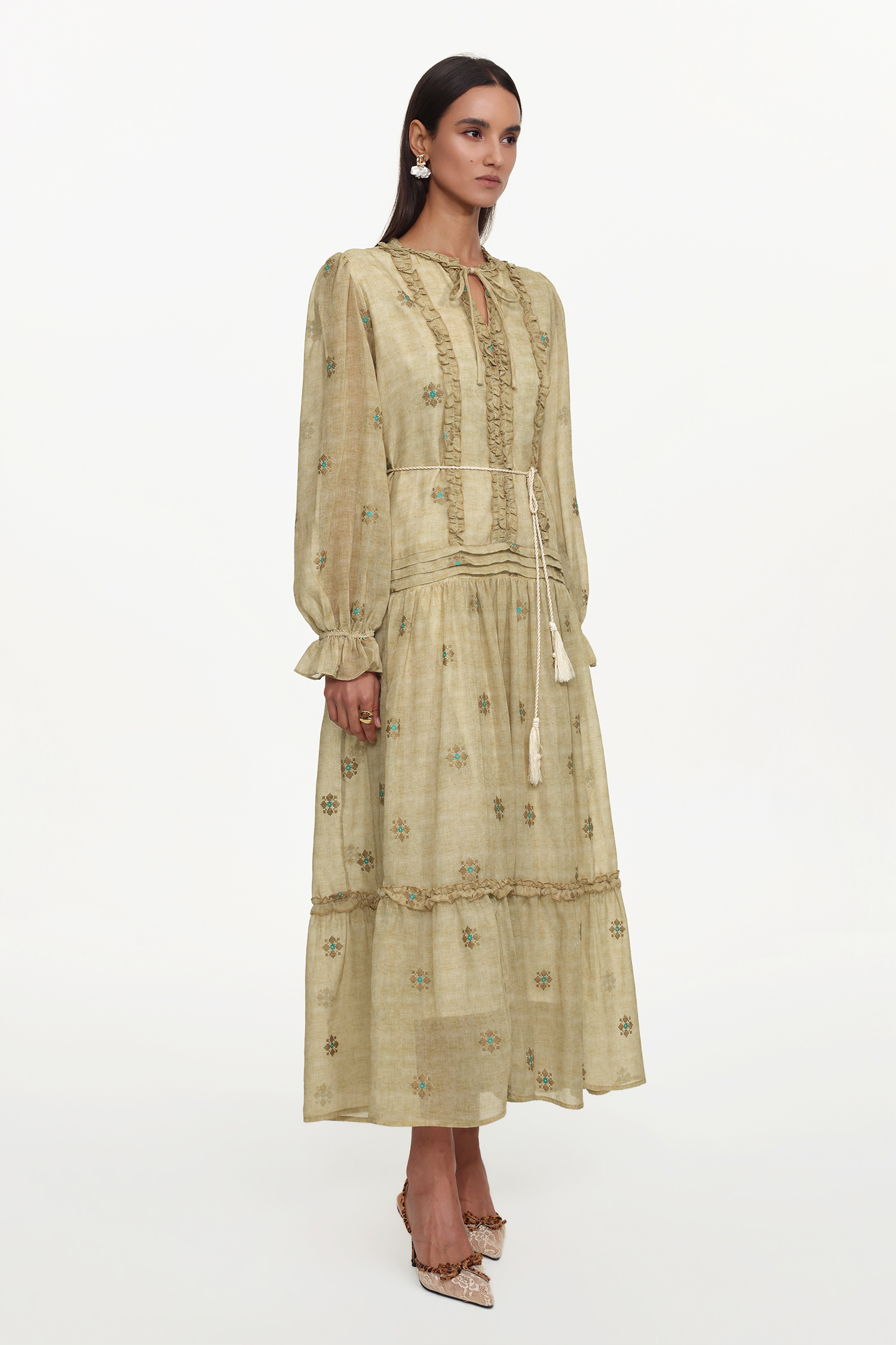 Dierea Resort Flowy Long Sleeve Floral Print Ruffle Woven Maxi Dress