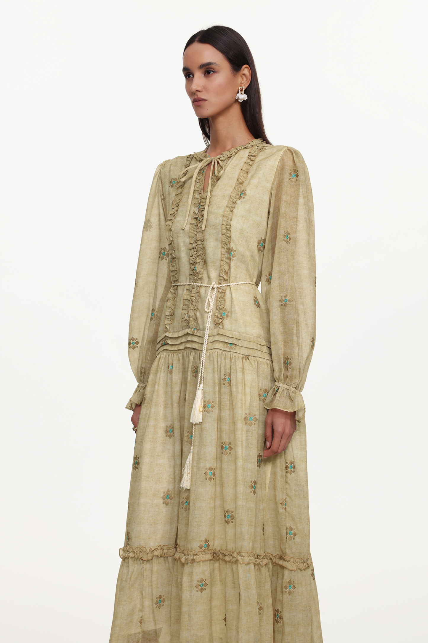 Dierea Resort Flowy Long Sleeve Floral Print Ruffle Woven Maxi Dress