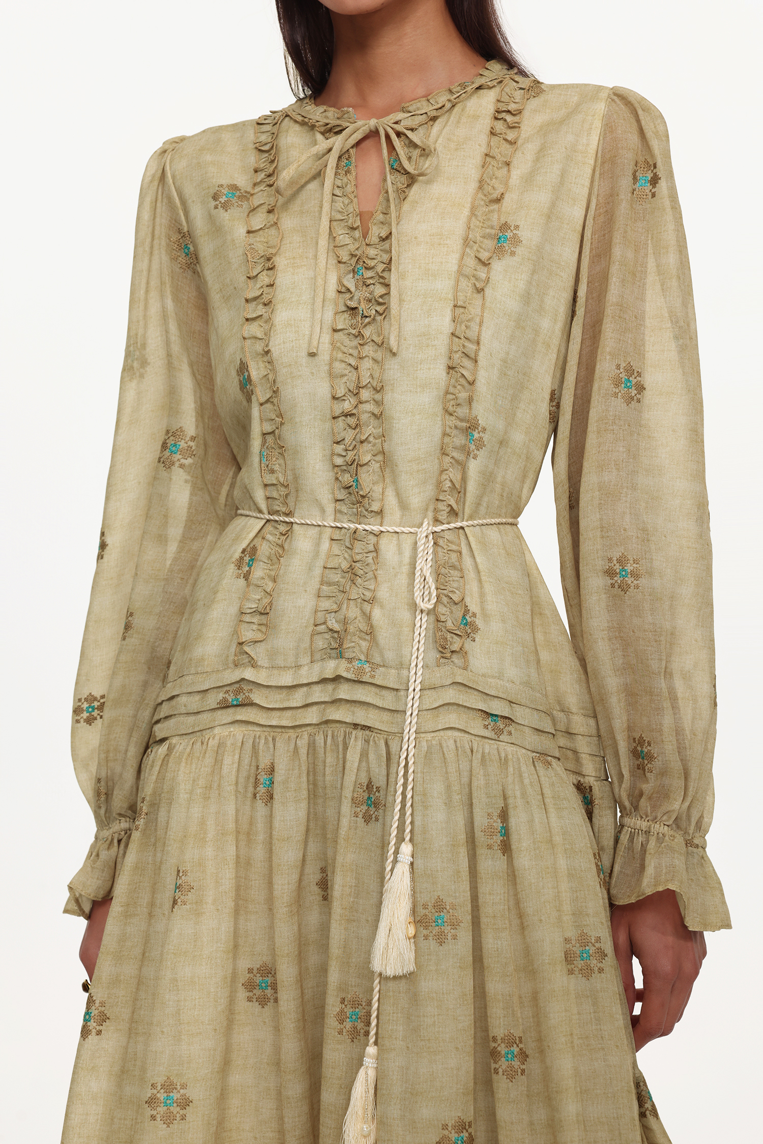 Dierea Resort Flowy Long Sleeve Floral Print Ruffle Woven Maxi Dress