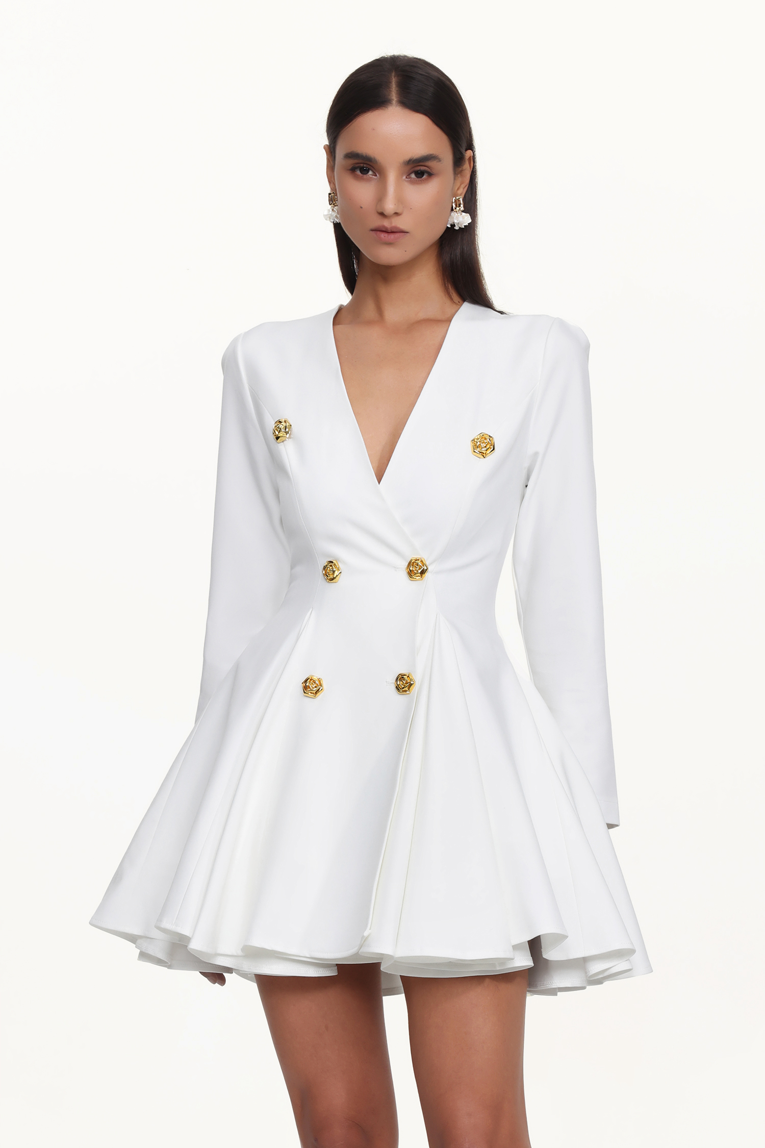 Klaria Elegant Cinched Long Sleeve Woven Blazer Dress